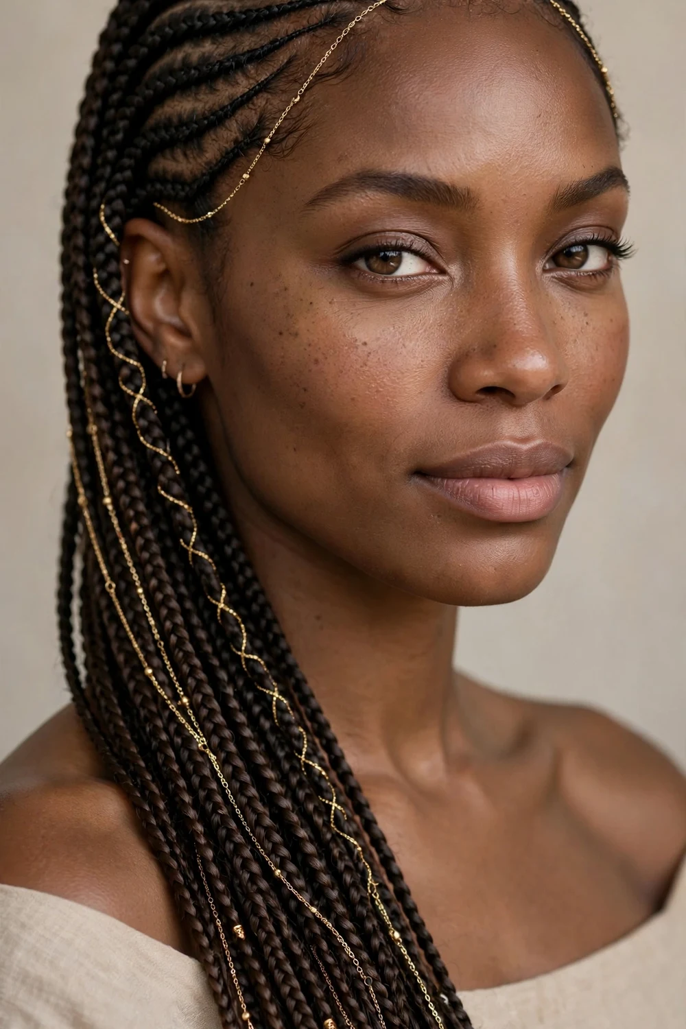 Lemonade braids with draped hair chain