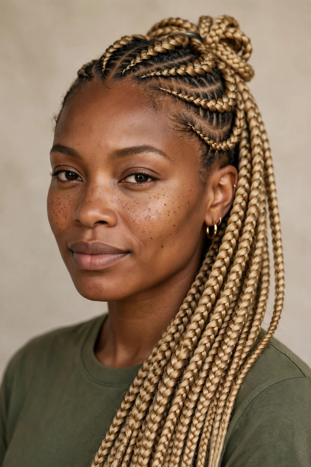 Half-up half-down lemonade braids hairstyle