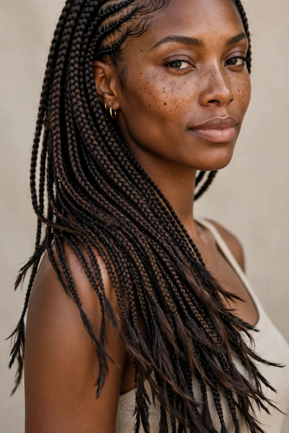 Layered-length lemonade braids hairstyle