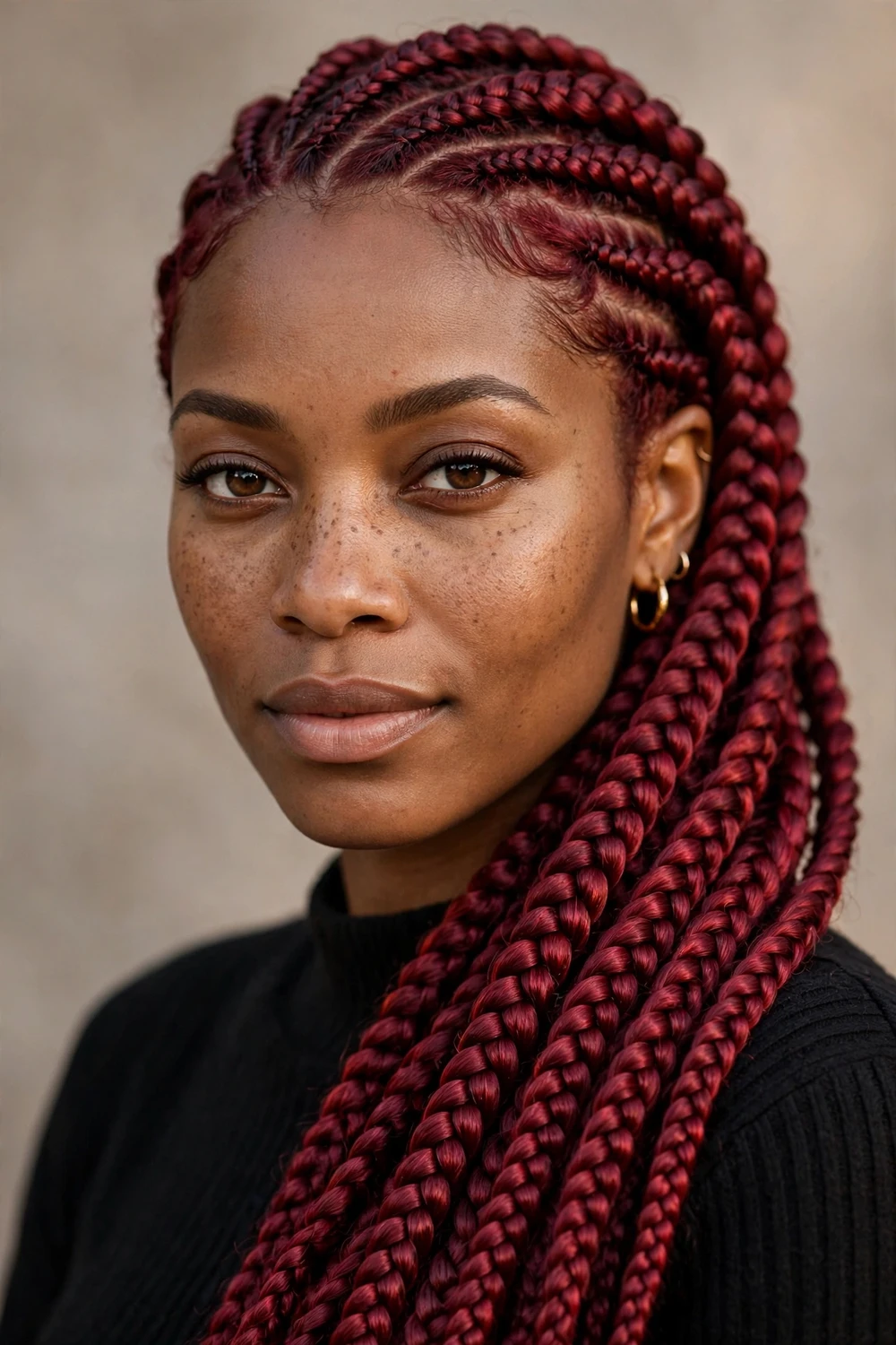 Red and burgundy lemonade braids hairstyle
