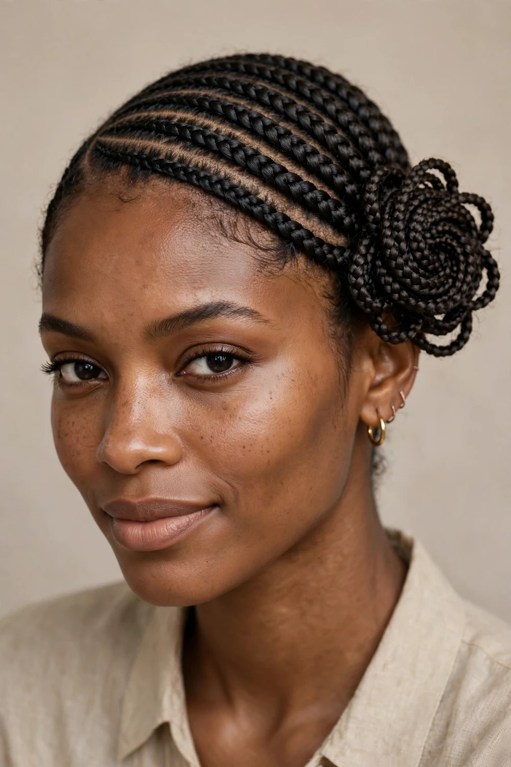 Side-swept rosette bun lemonade braids