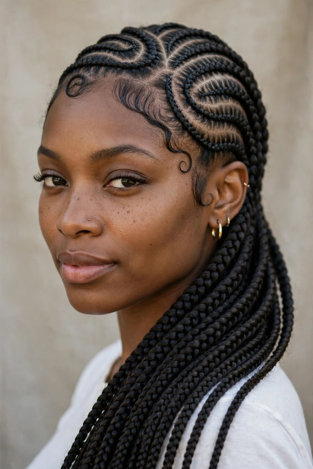 Spiral-part lemonade braids hairstyle