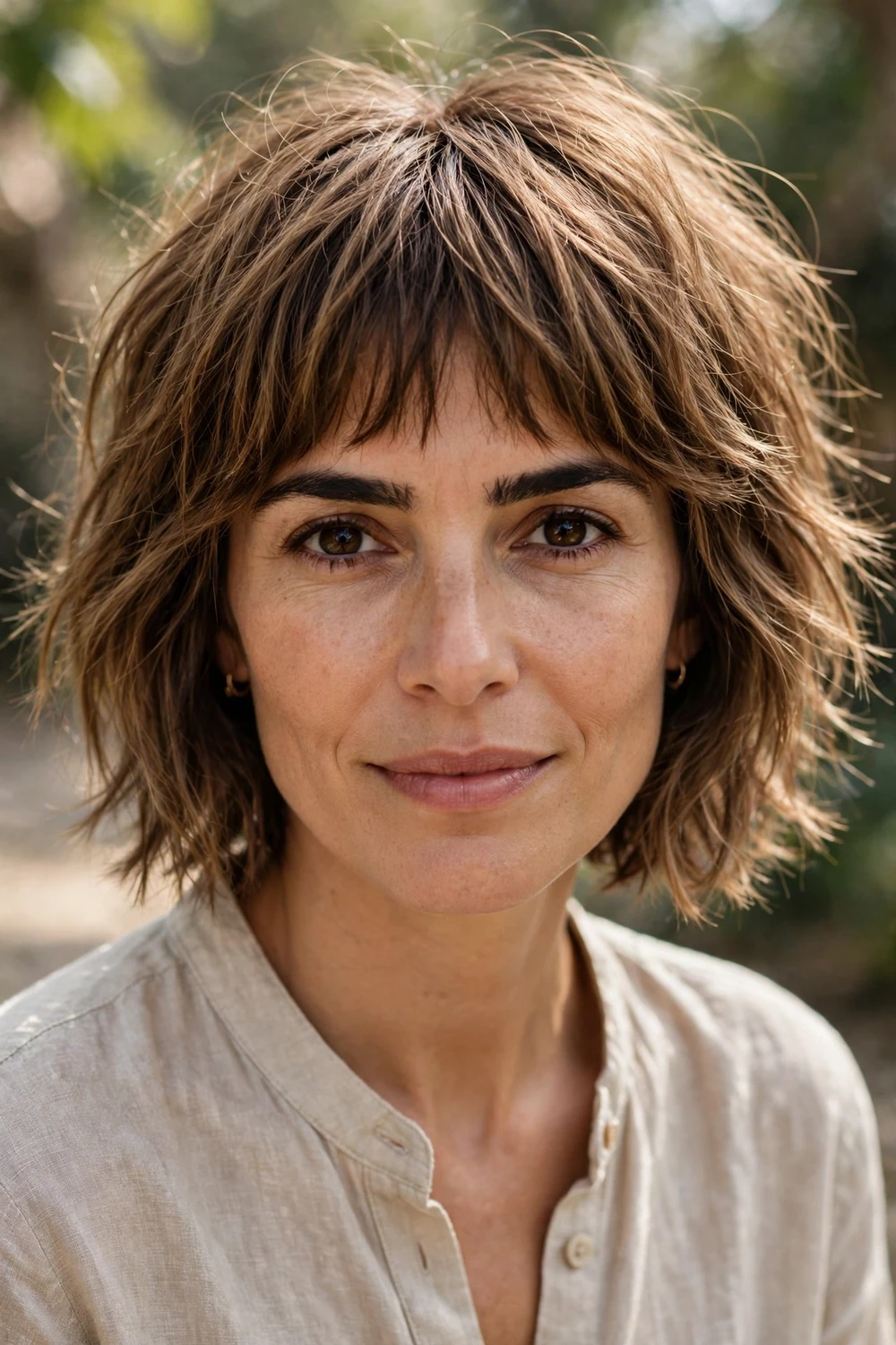 Light brown choppy bob with textured ends