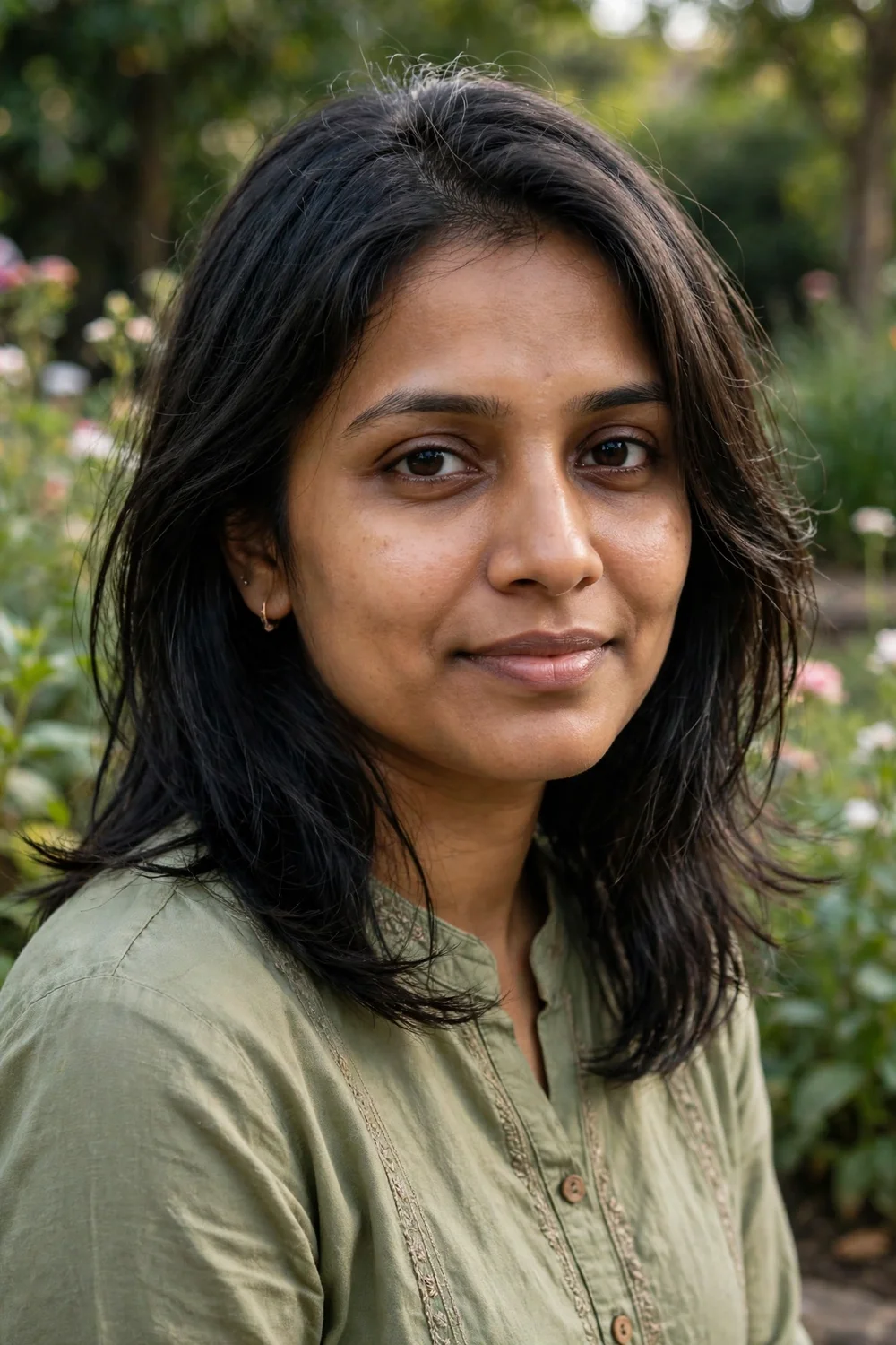 Woman with a lightly layered medium haircut for thin hair