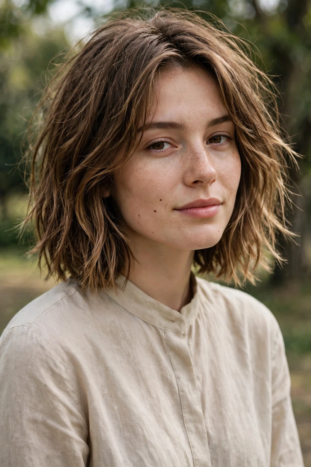 Choppy long bob with razored piecey ends and lived-in texture