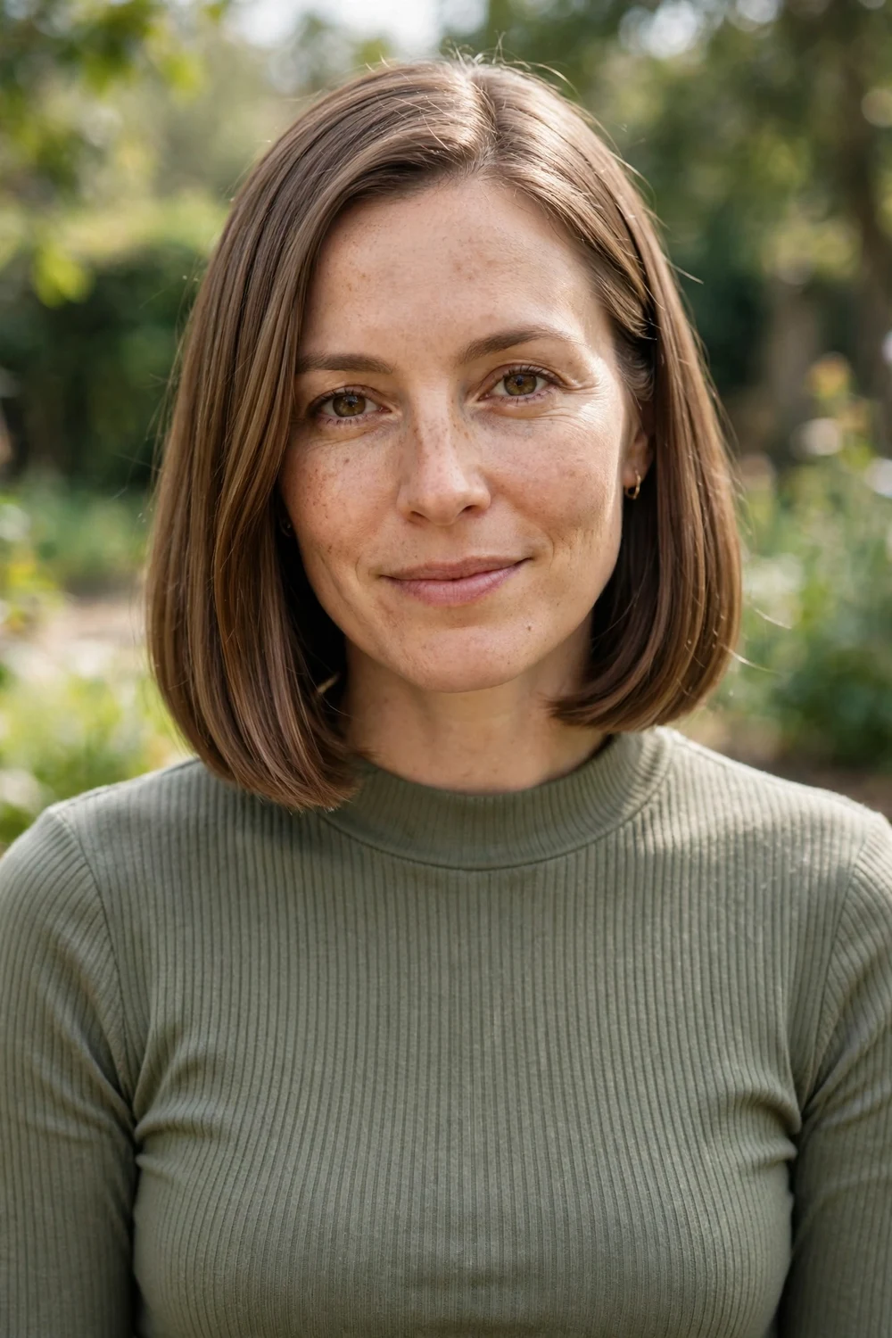 Classic blunt long bob haircut cut straight across at the collarbone