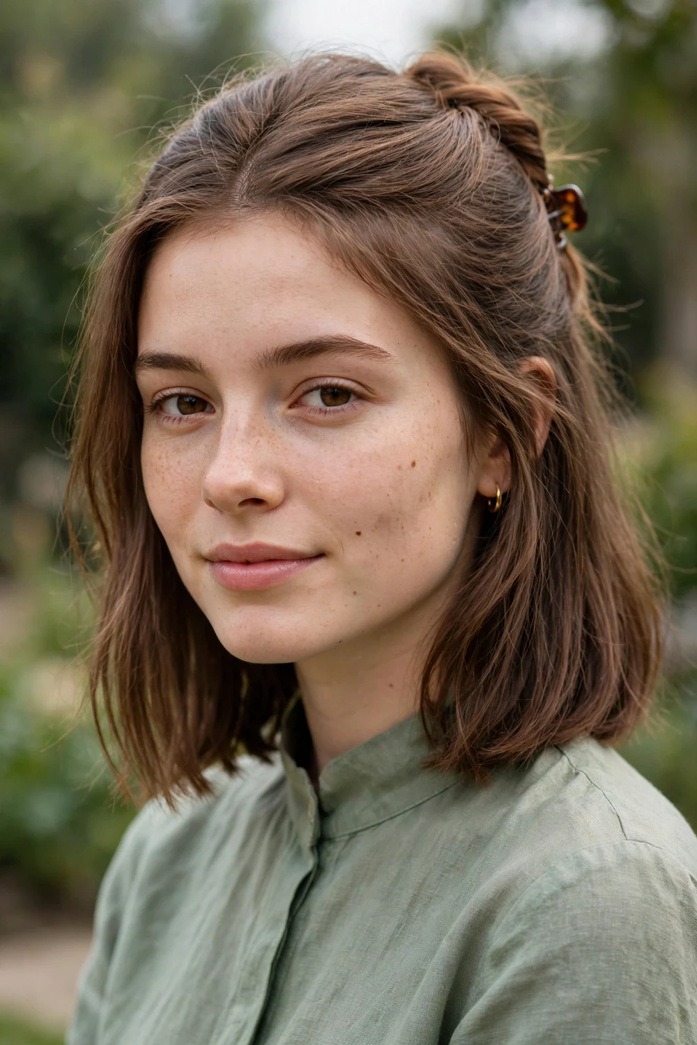 Long bob styled in a half-up half-down hairstyle