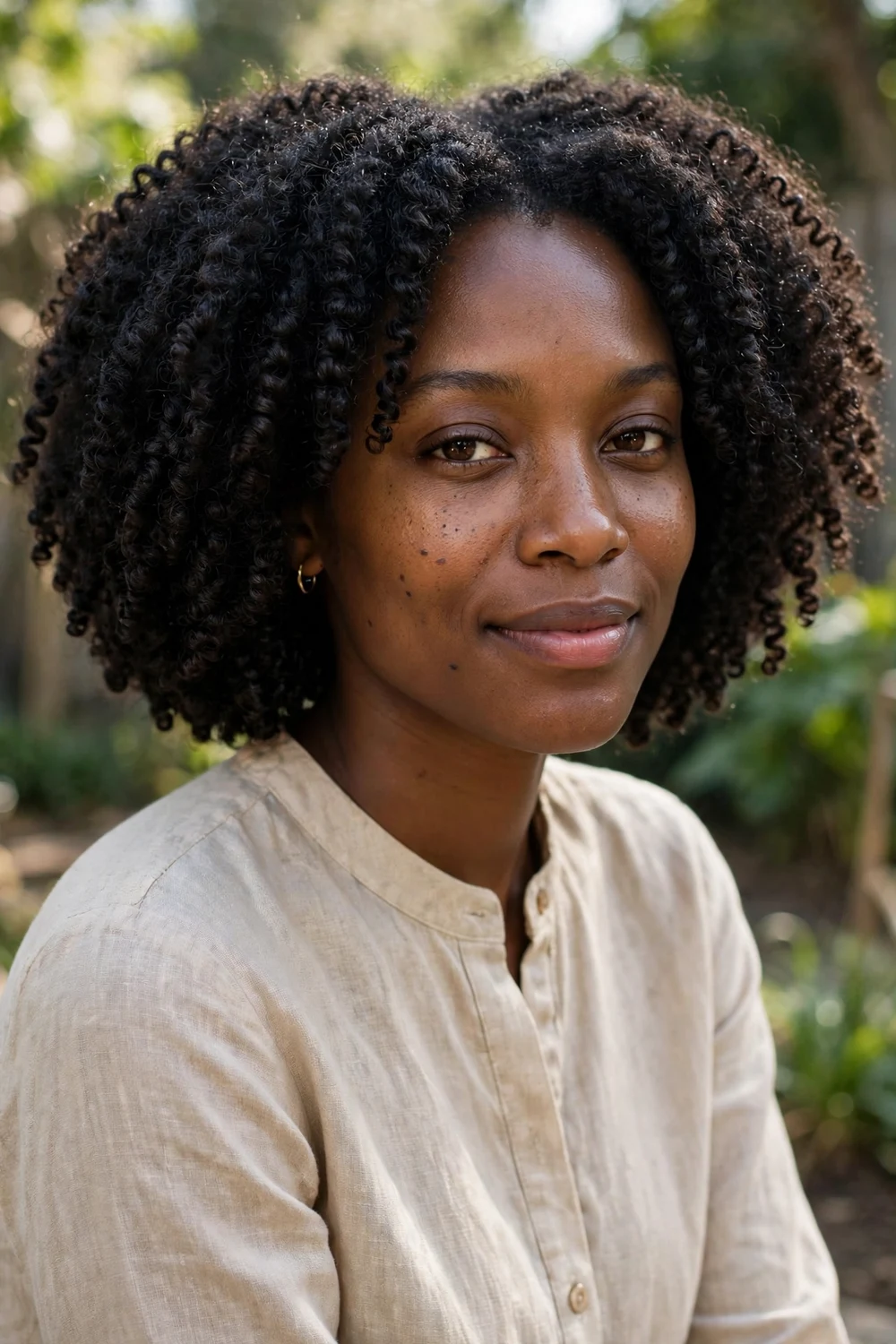 Natural coily long bob with a rounded shape and defined coils