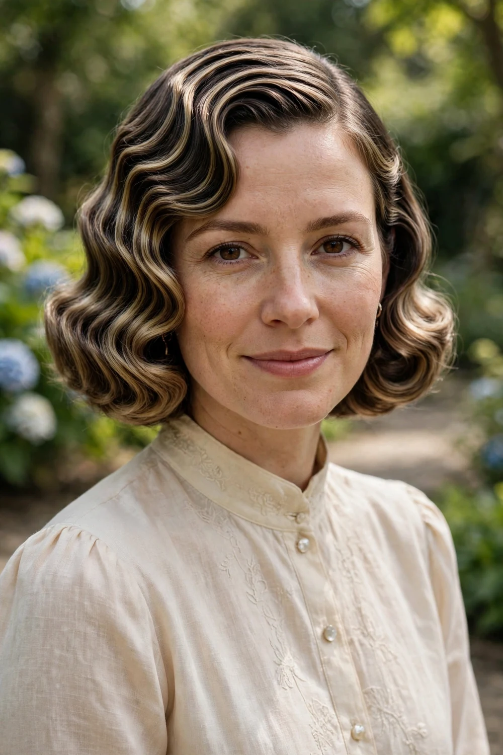 Long bob styled with vintage deep waves for a polished look