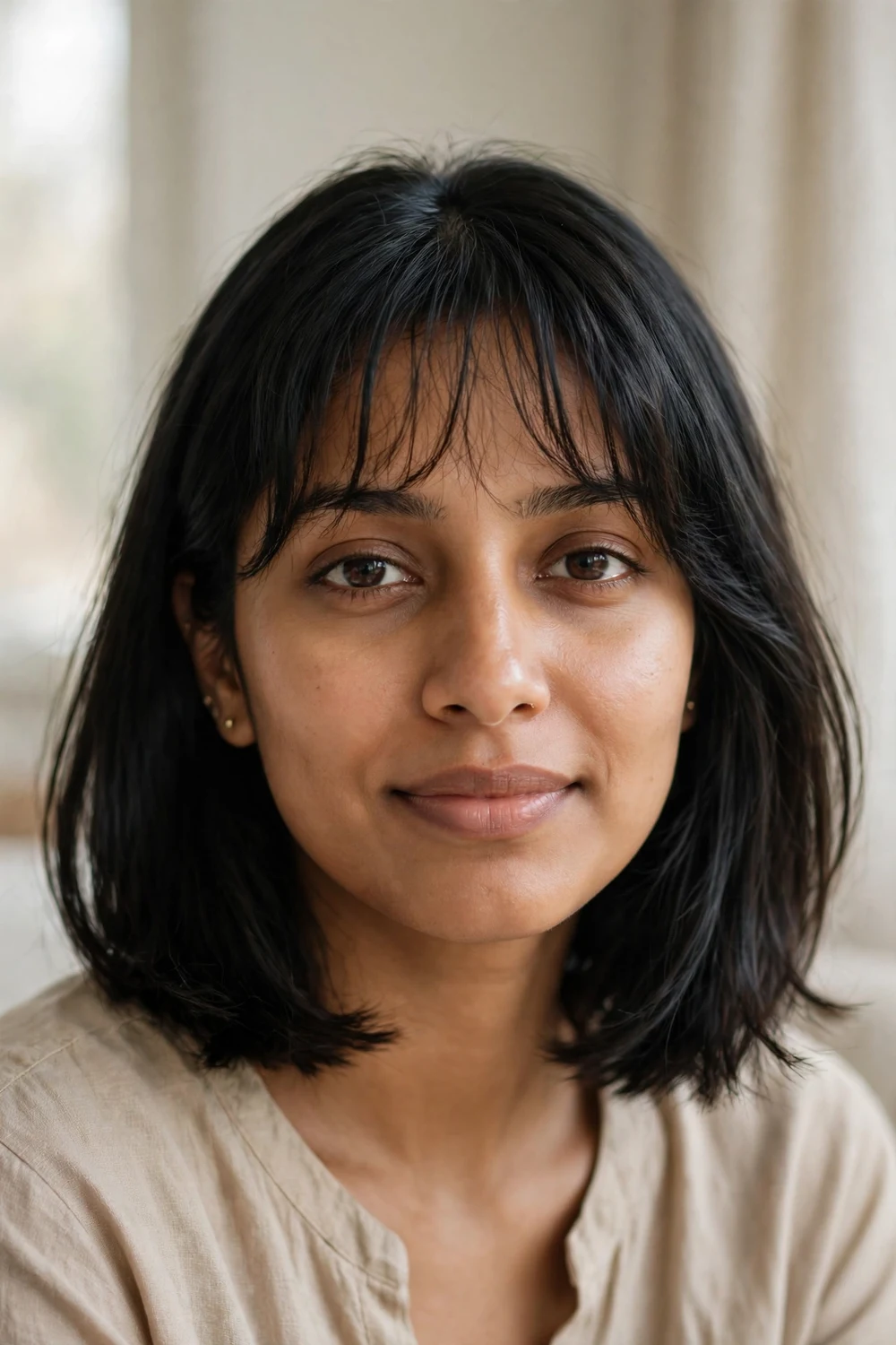 Long bob with wispy bangs on thin hair