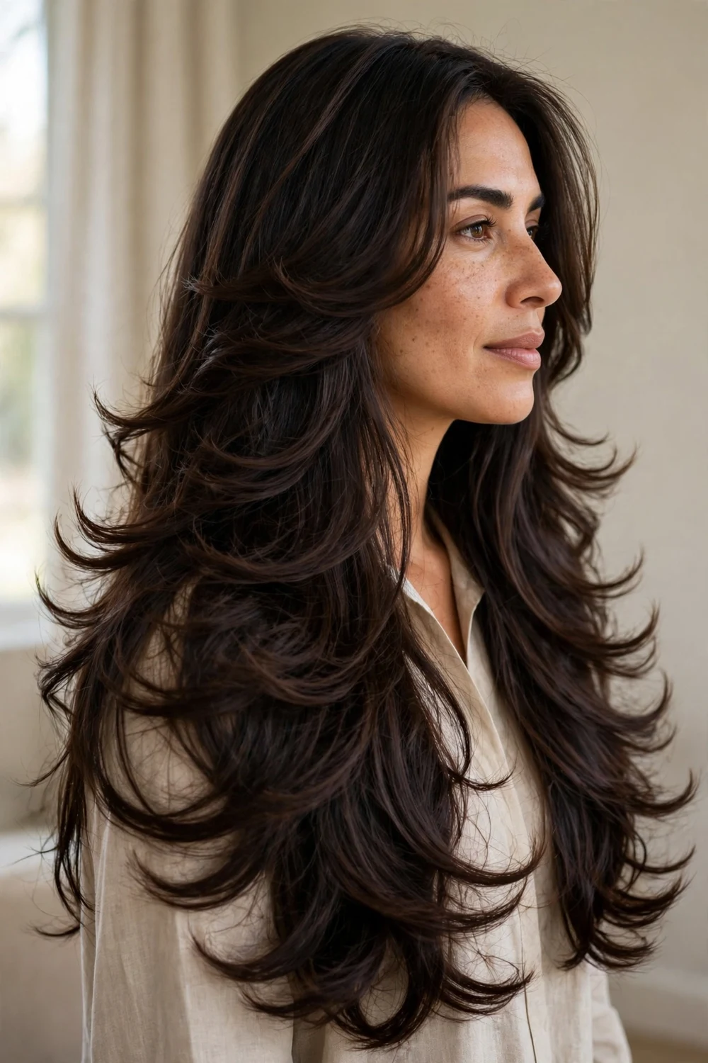 Long butterfly cut with bouncy layers and full movement through the lower half