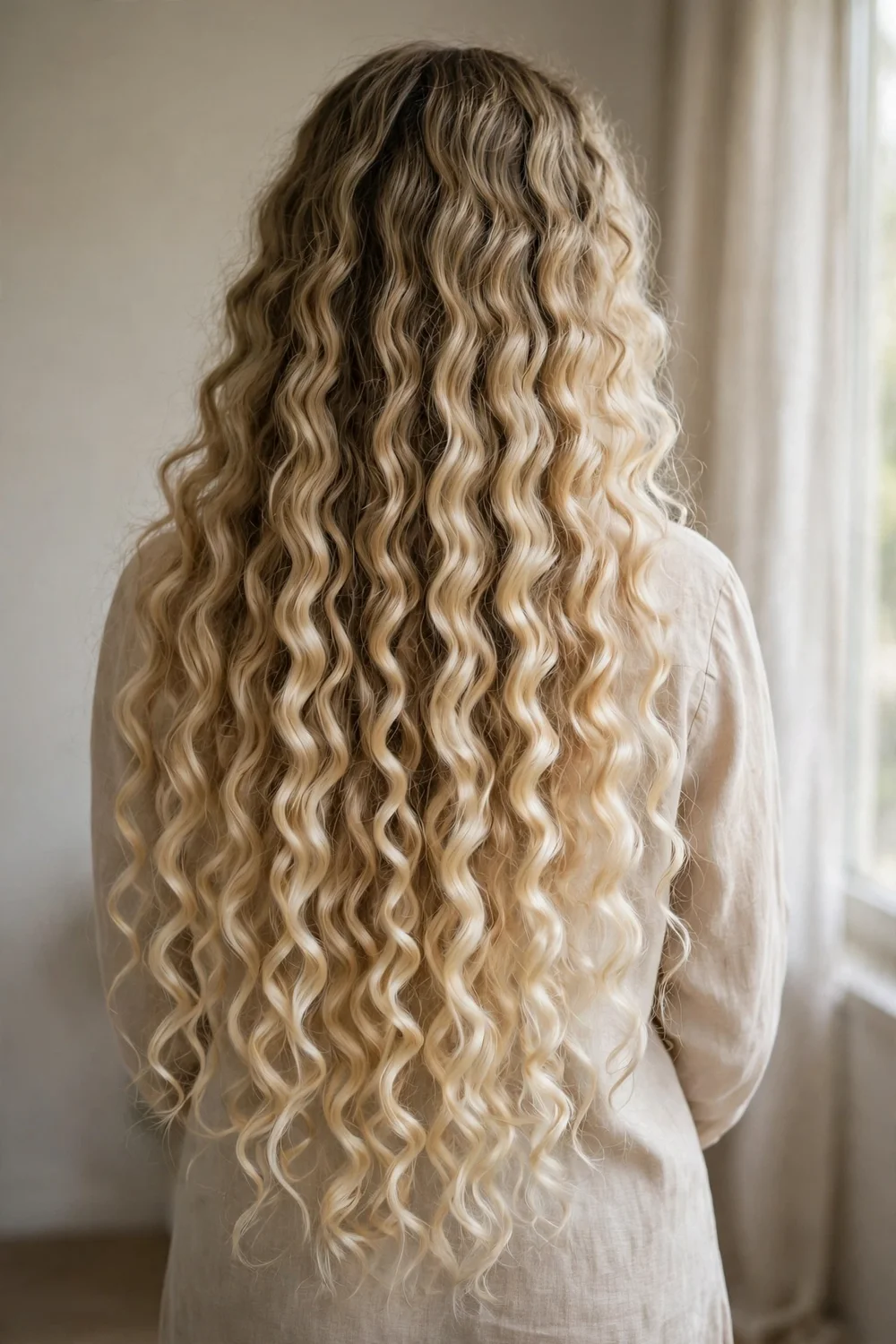 Back view of long ombre balayage curls