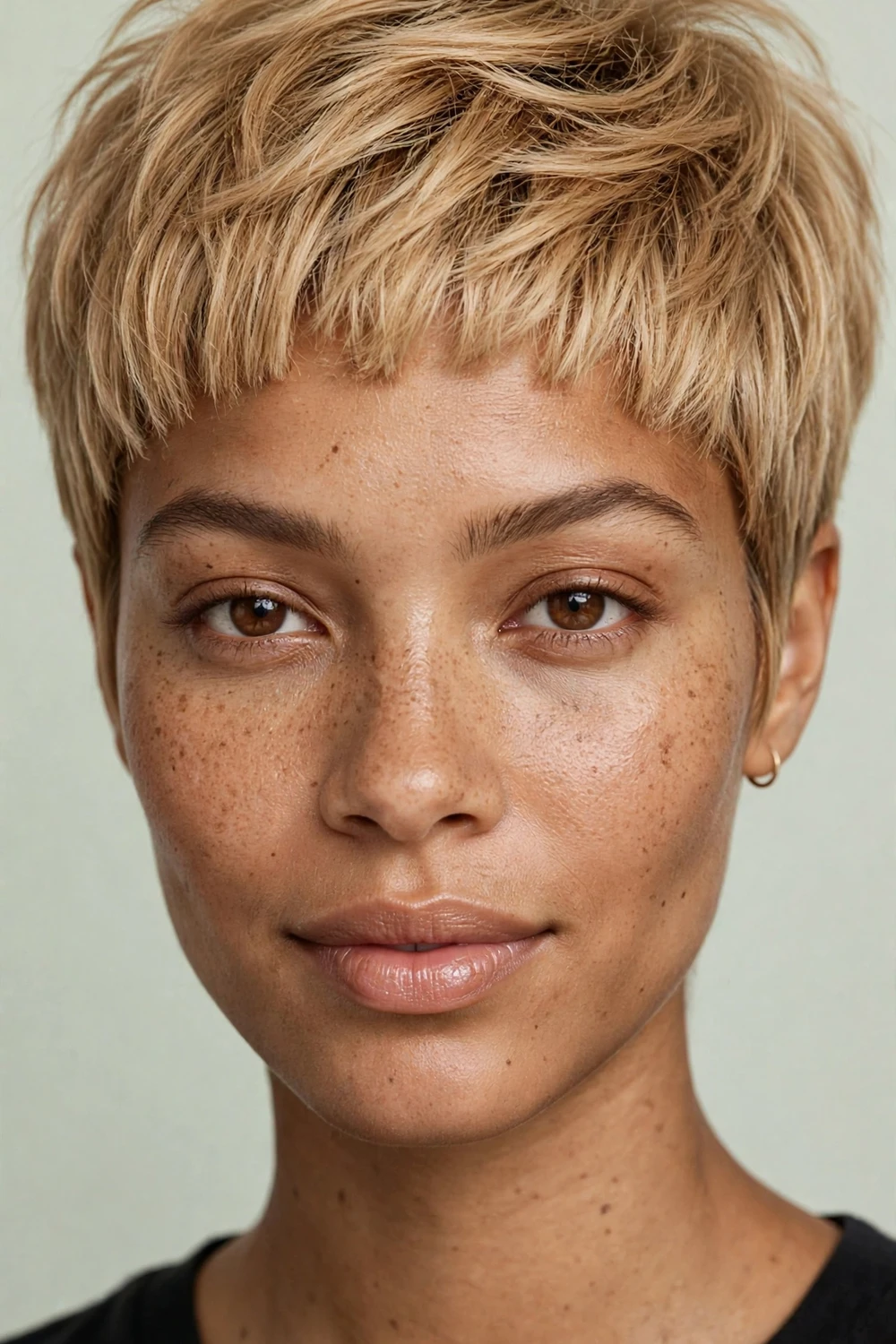 Long pixie with tapered nape and baby bangs