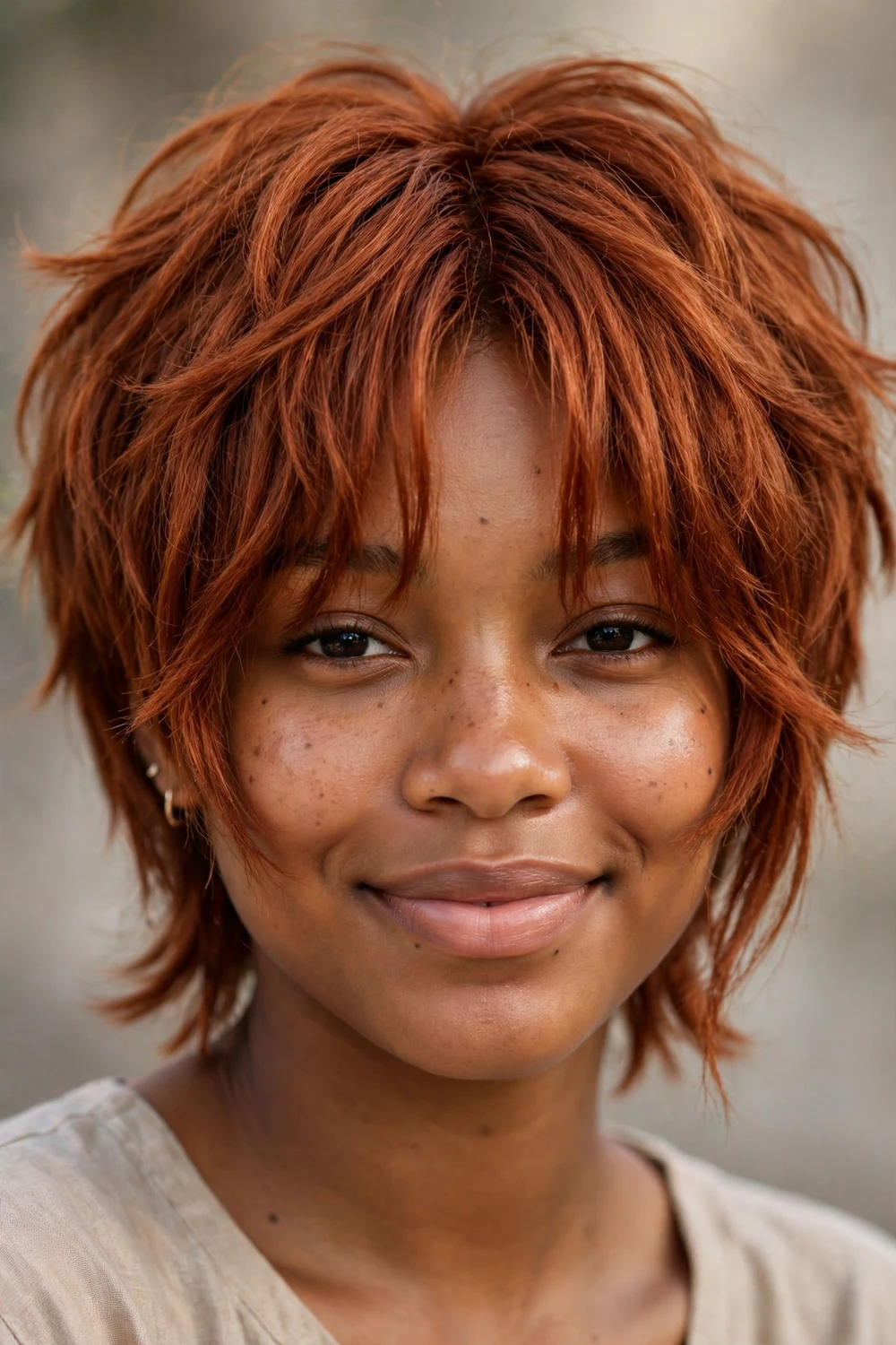 Shaggy long pixie haircut with fringe