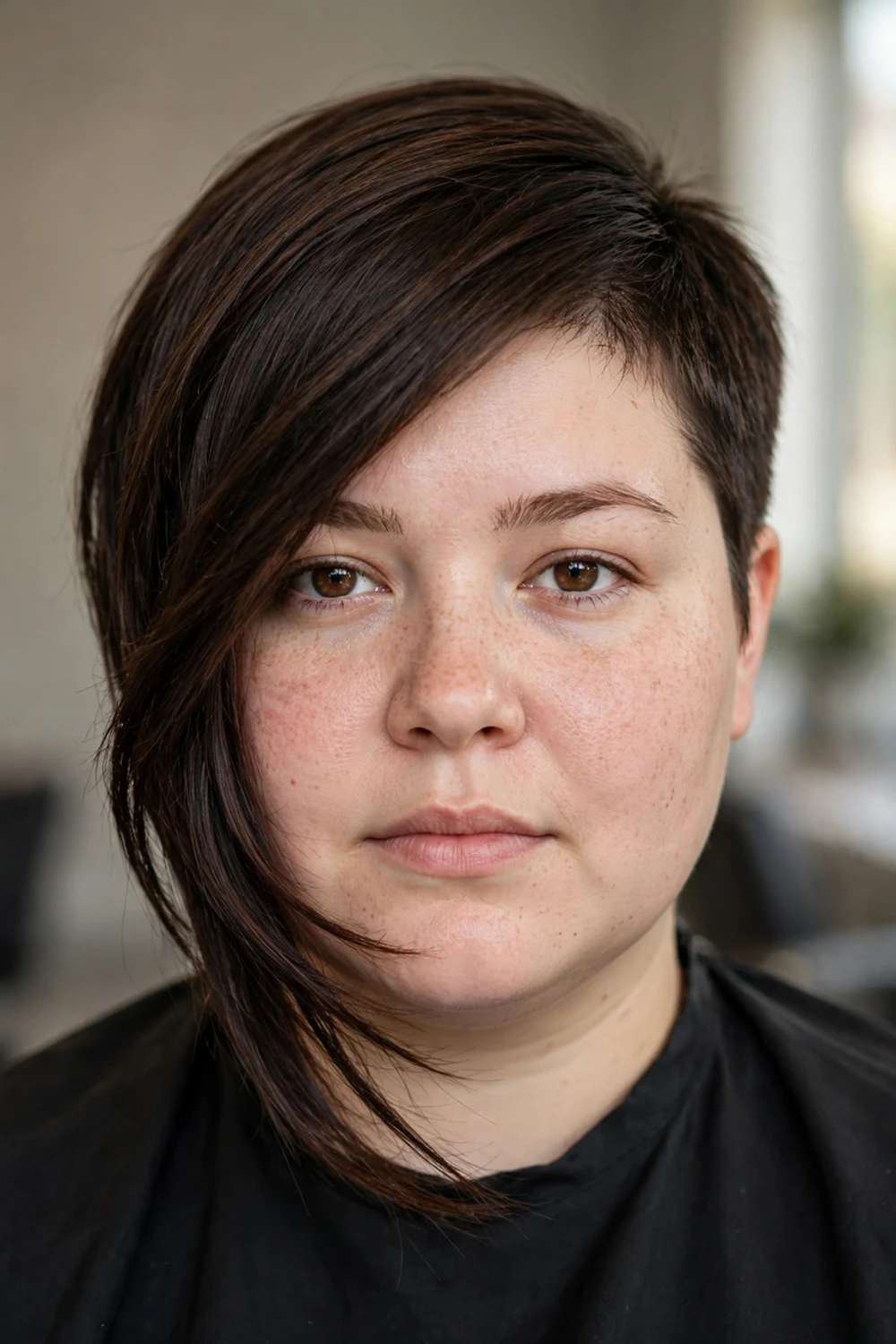 Asymmetrical long pixie haircut for round faces