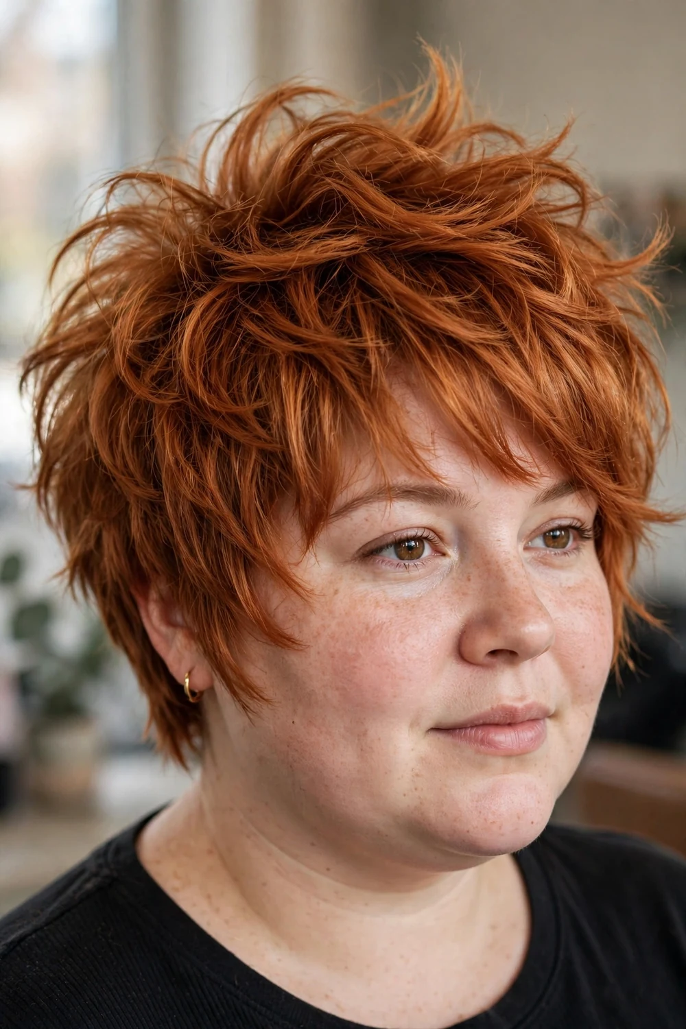 Choppy voluminous pixie for round faces