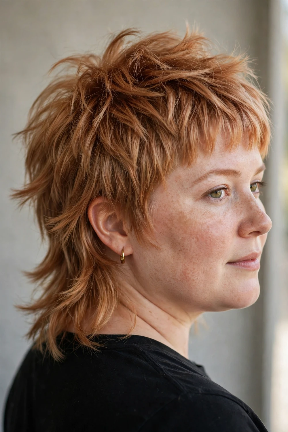 Cropped mullet-shag pixie for round faces