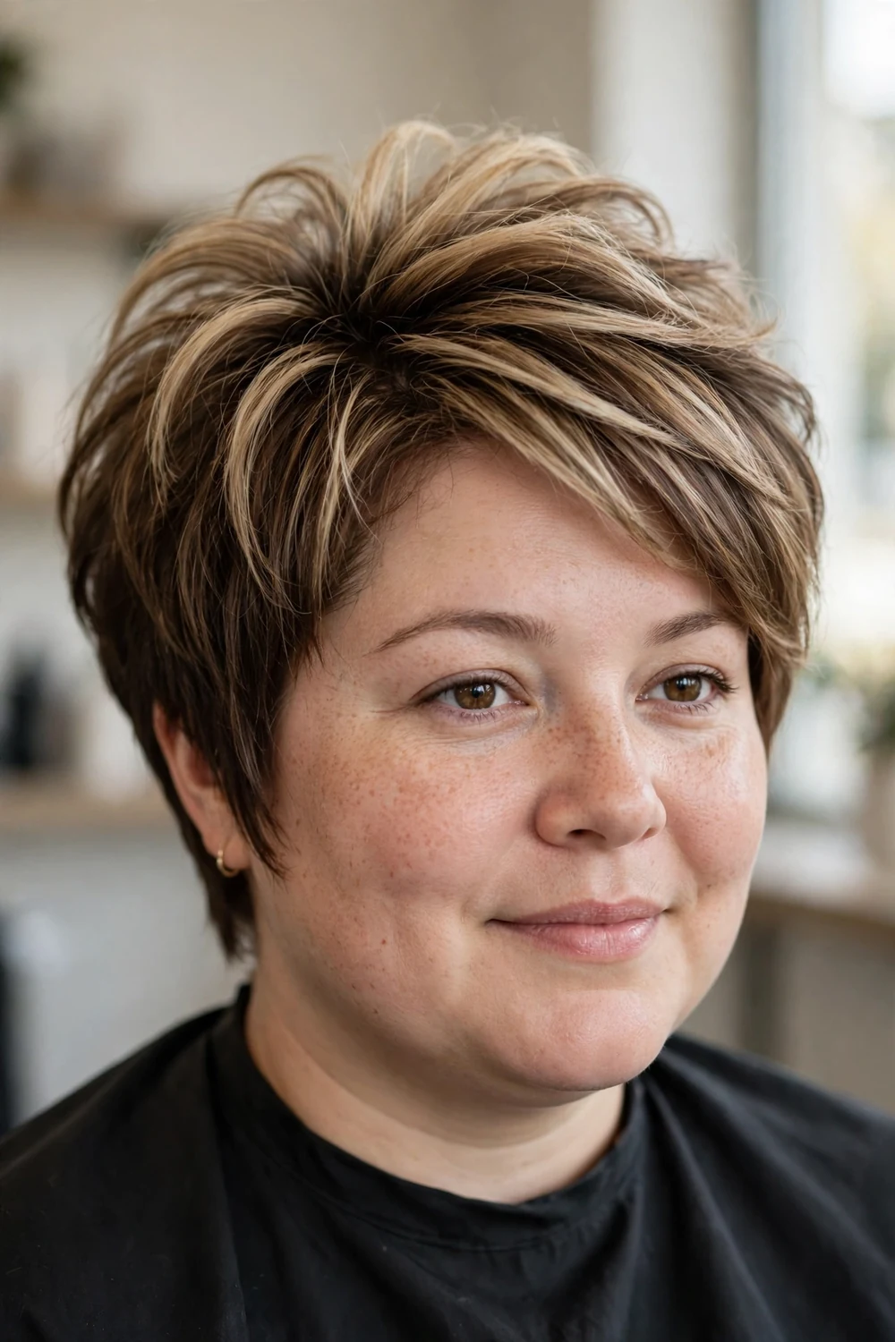 Crown-balayage long pixie for round faces