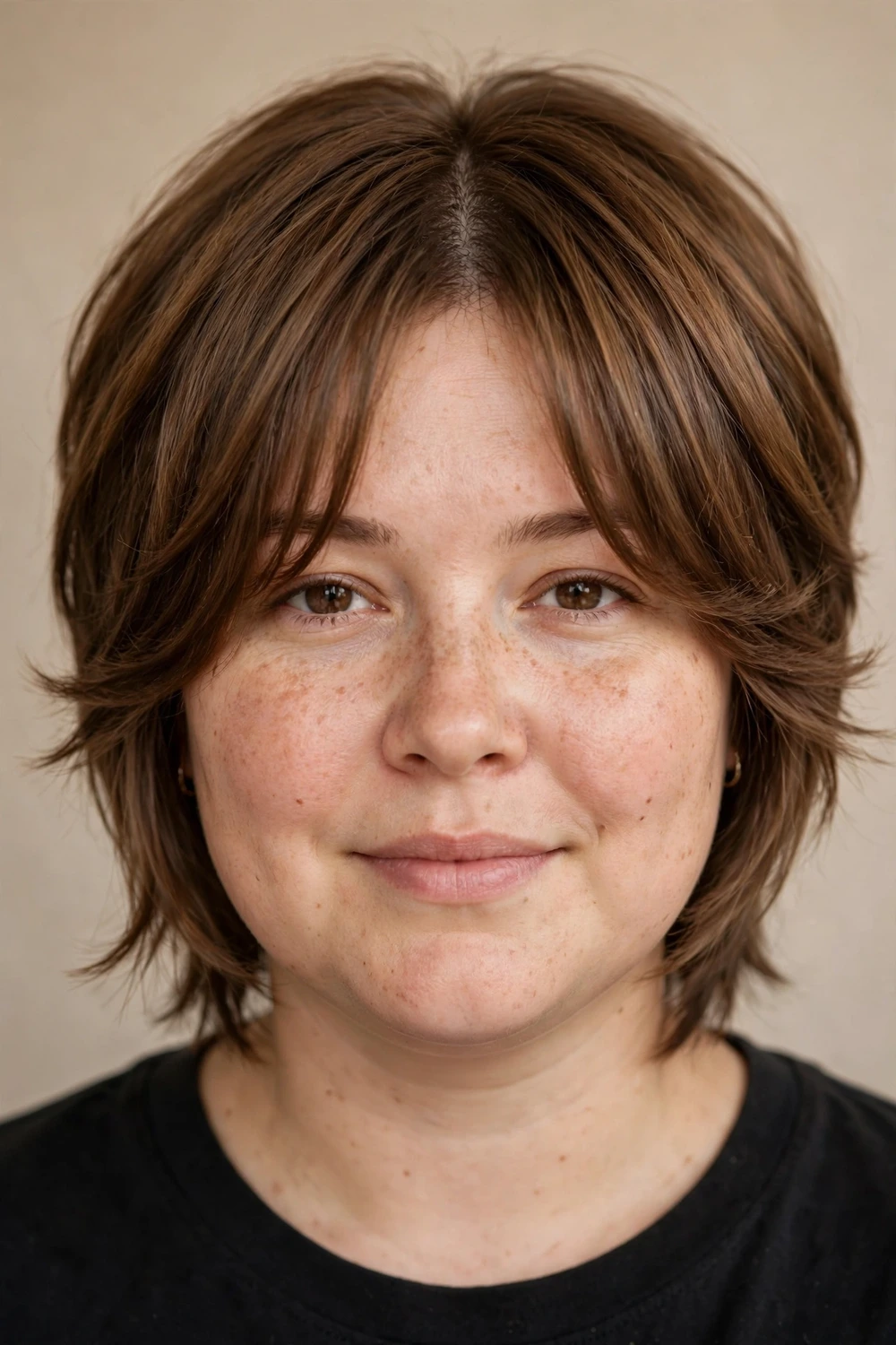 Pixie with curtain bangs for round faces