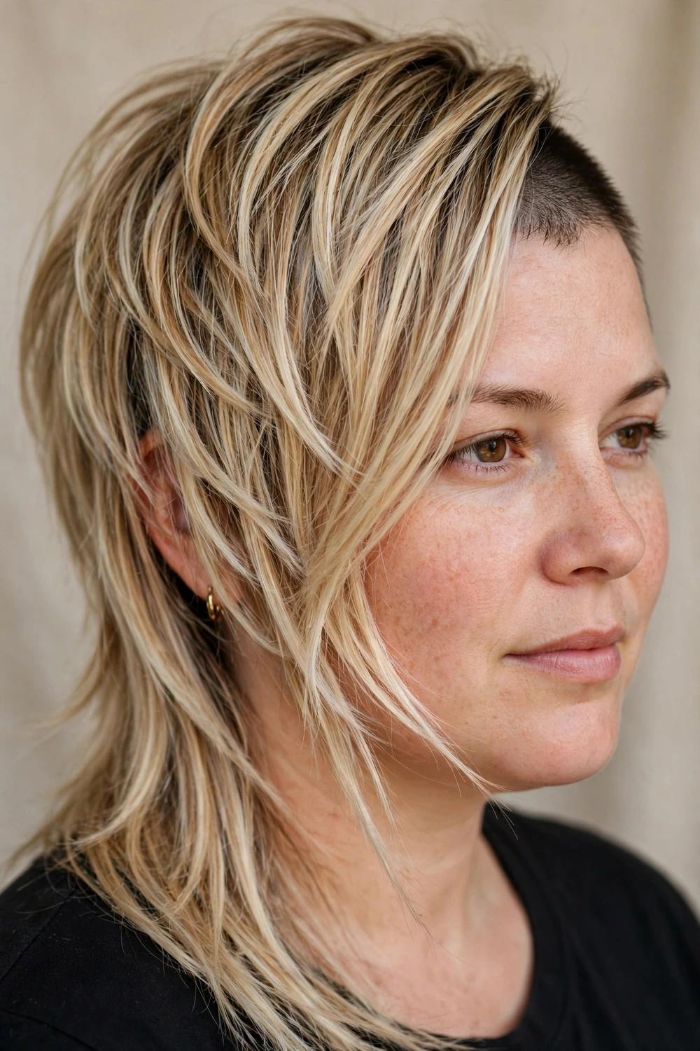 Feathered asymmetrical undercut pixie for round faces