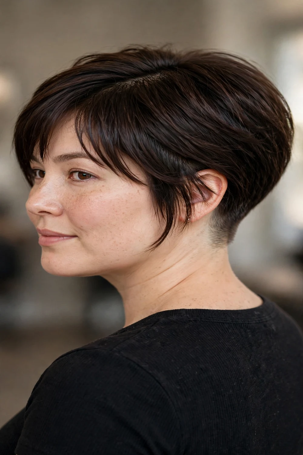 Long pixie with nape undercut for round faces