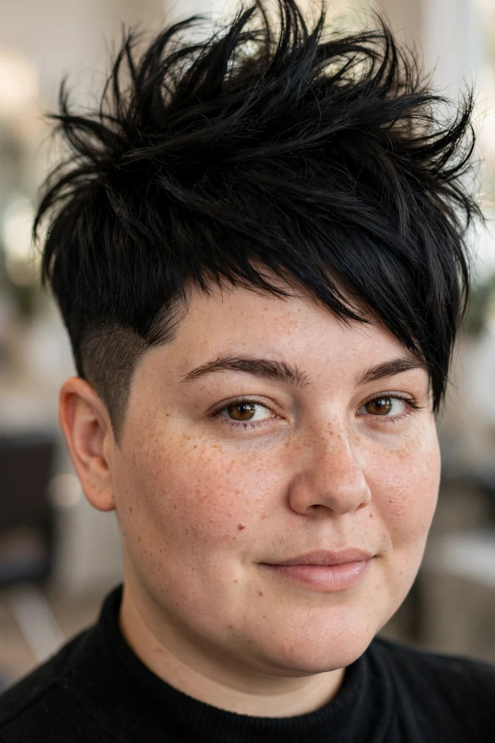 Pixie with messy crown for round faces