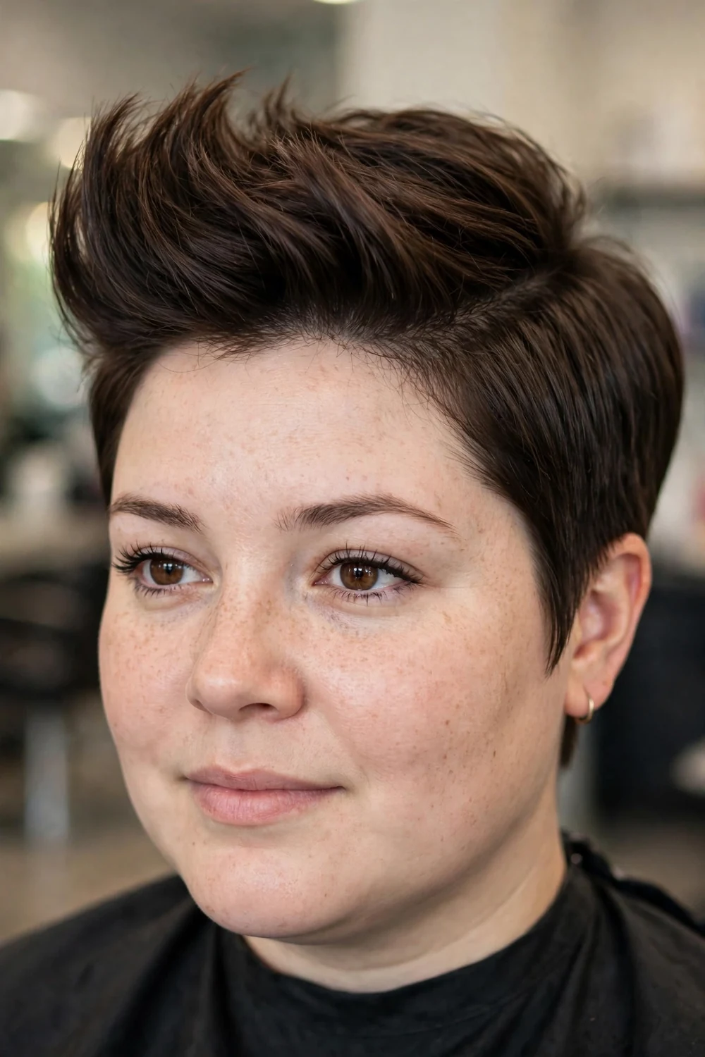 Pixie with a quiff for round faces