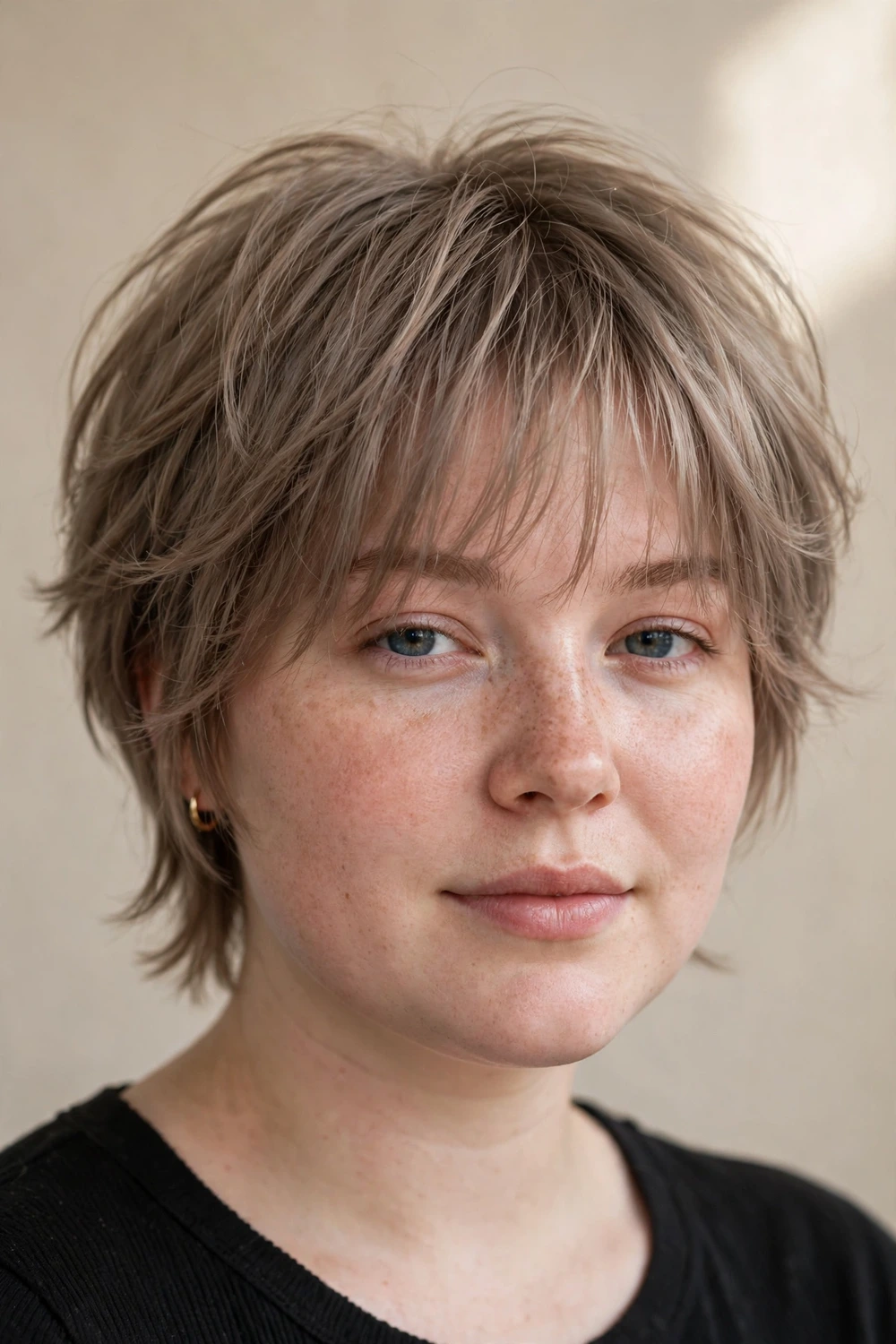 Wispy-banged long pixie for round faces