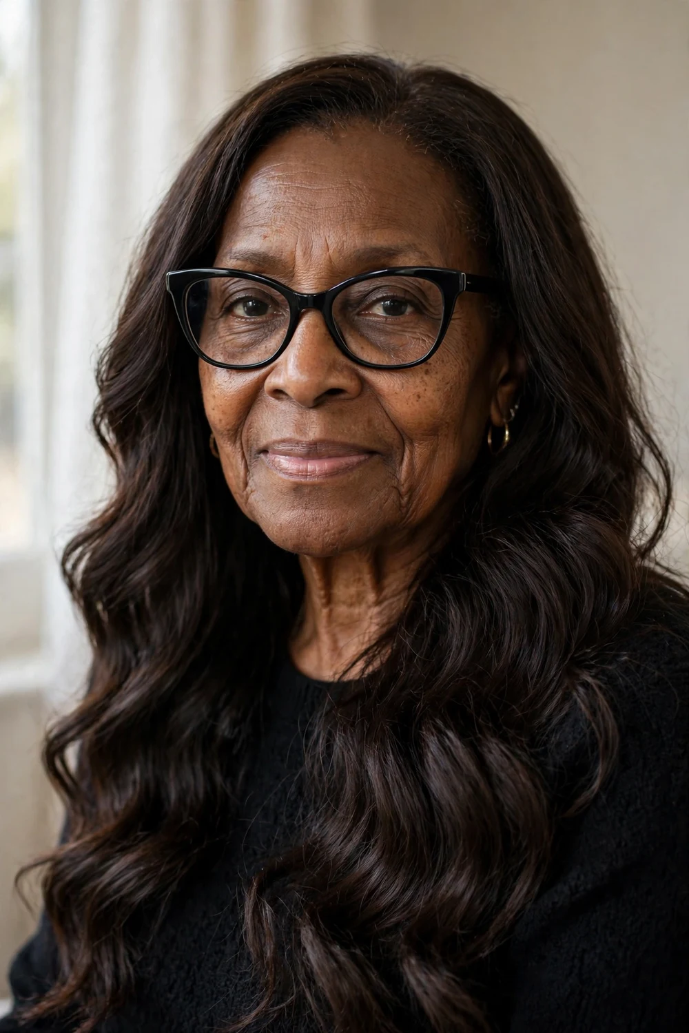 Long waves on a woman over 60 wearing glasses