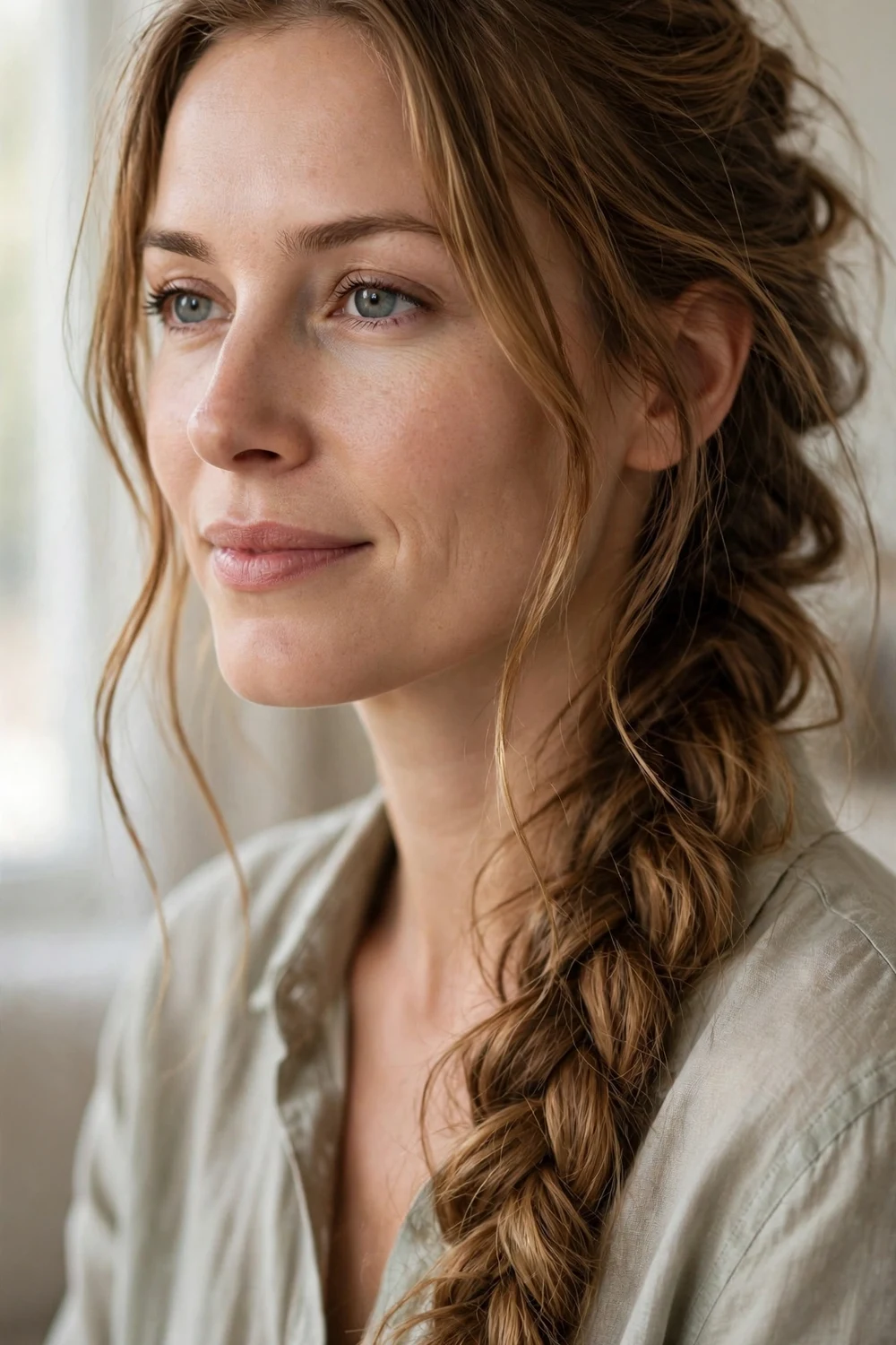 Woman with loose boho braid for Christmas long hair
