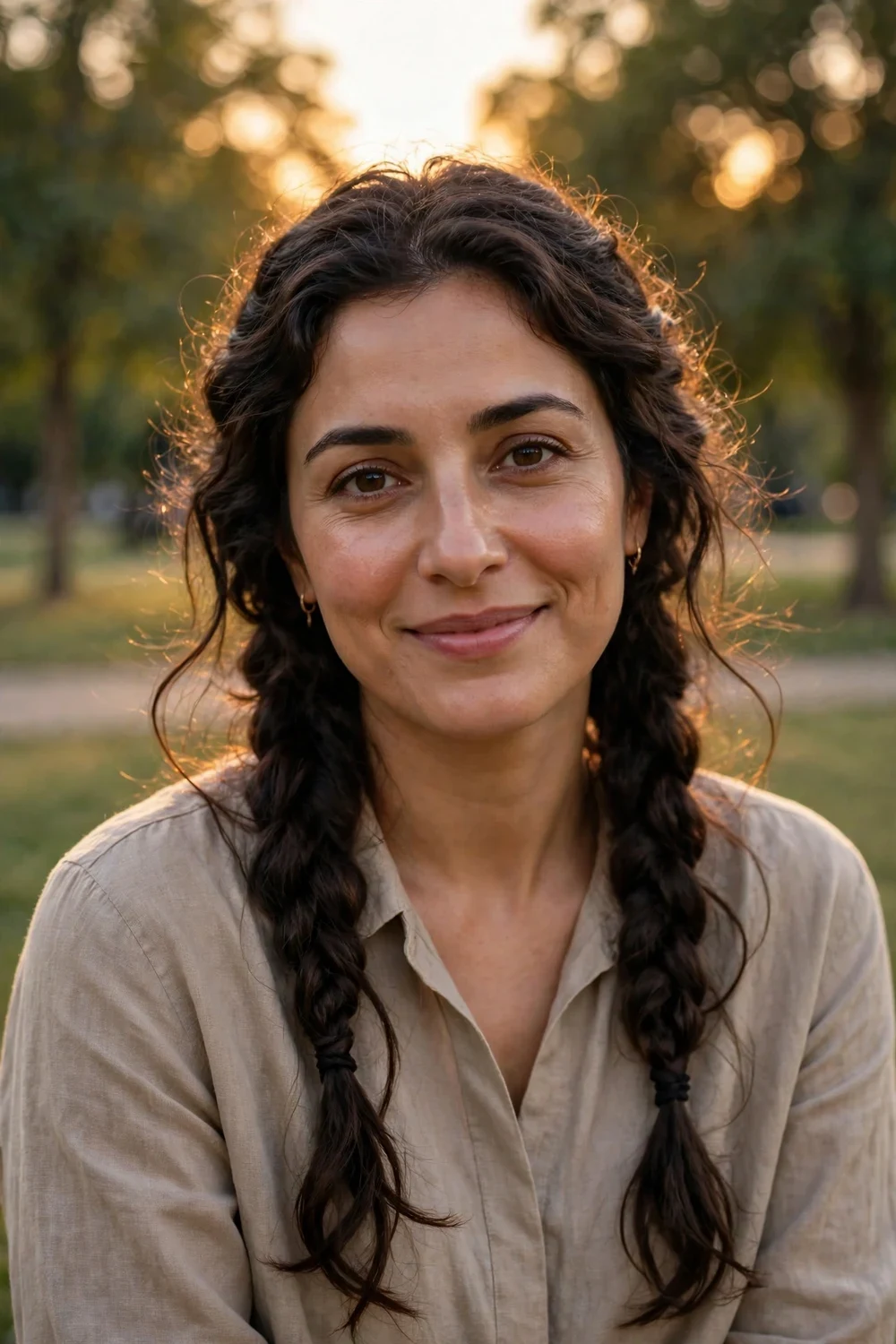 Woman with loose comfortable braids worn down to rest a sore scalp