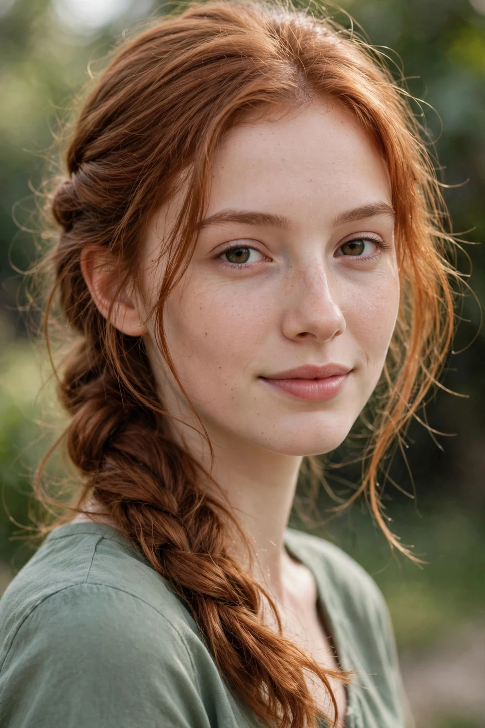 Woman with a long oval face wearing a loose side-swept braid draped over one shoulder