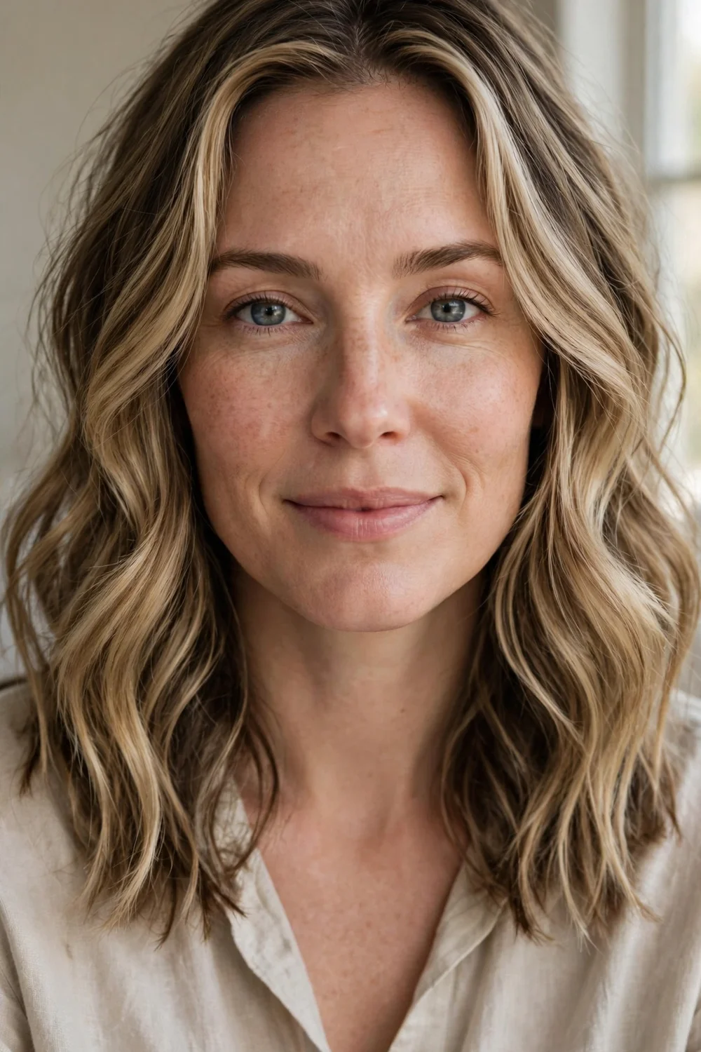 Air-dry friendly wavy lob at shoulder length with natural waves