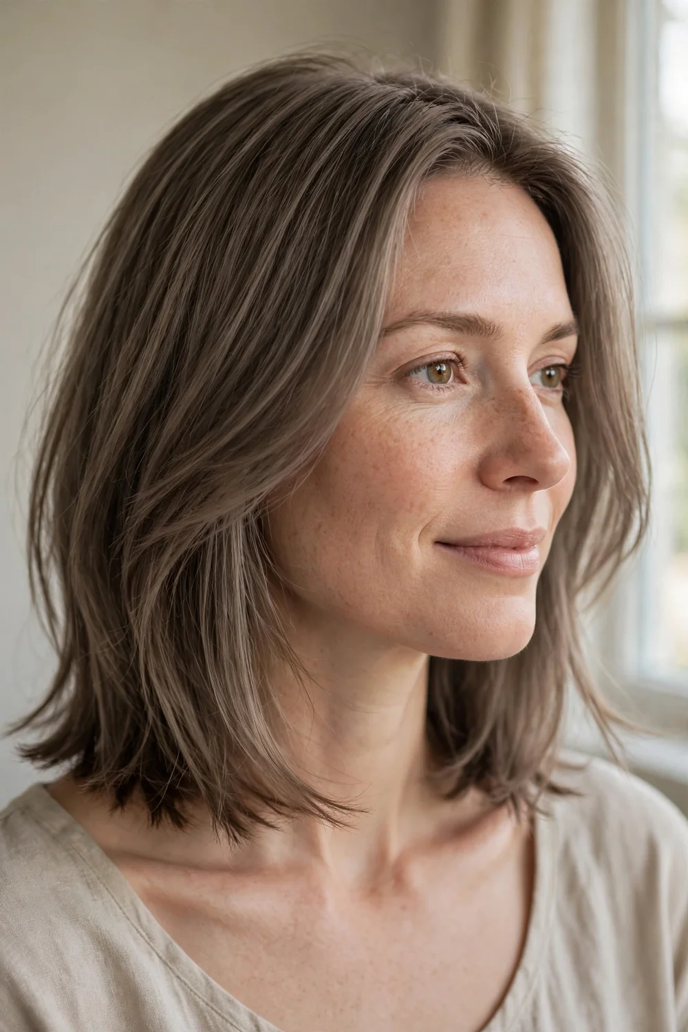 Collarbone-length cut with invisible internal layers and soft ends