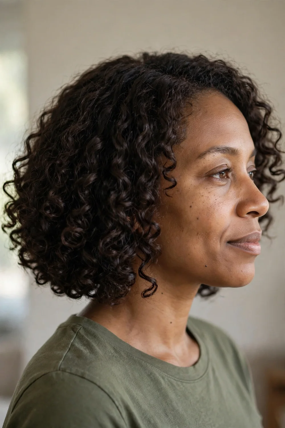 Curly wash-and-go bob cut dry to follow the natural curl pattern