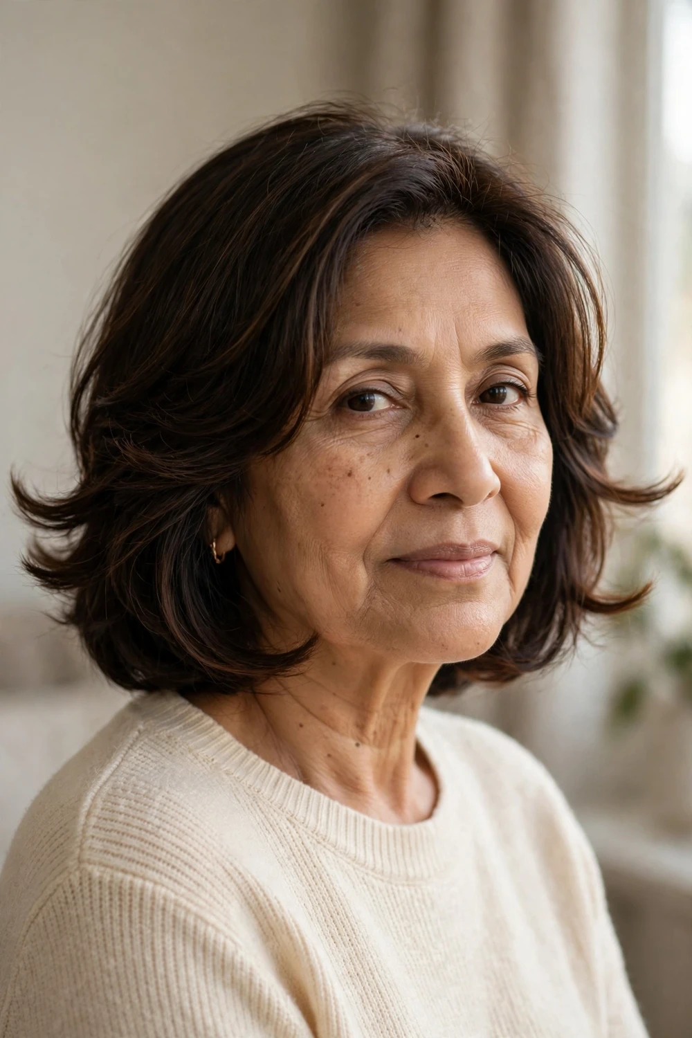 Layered bob with flippy outward ends on a woman over 50