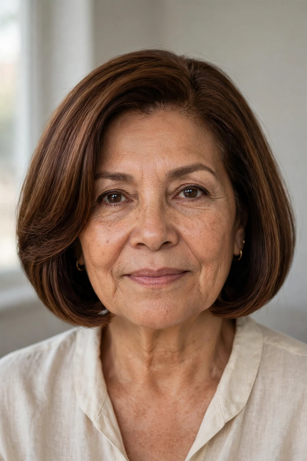 Italian bob with chunky ends on a woman over 50