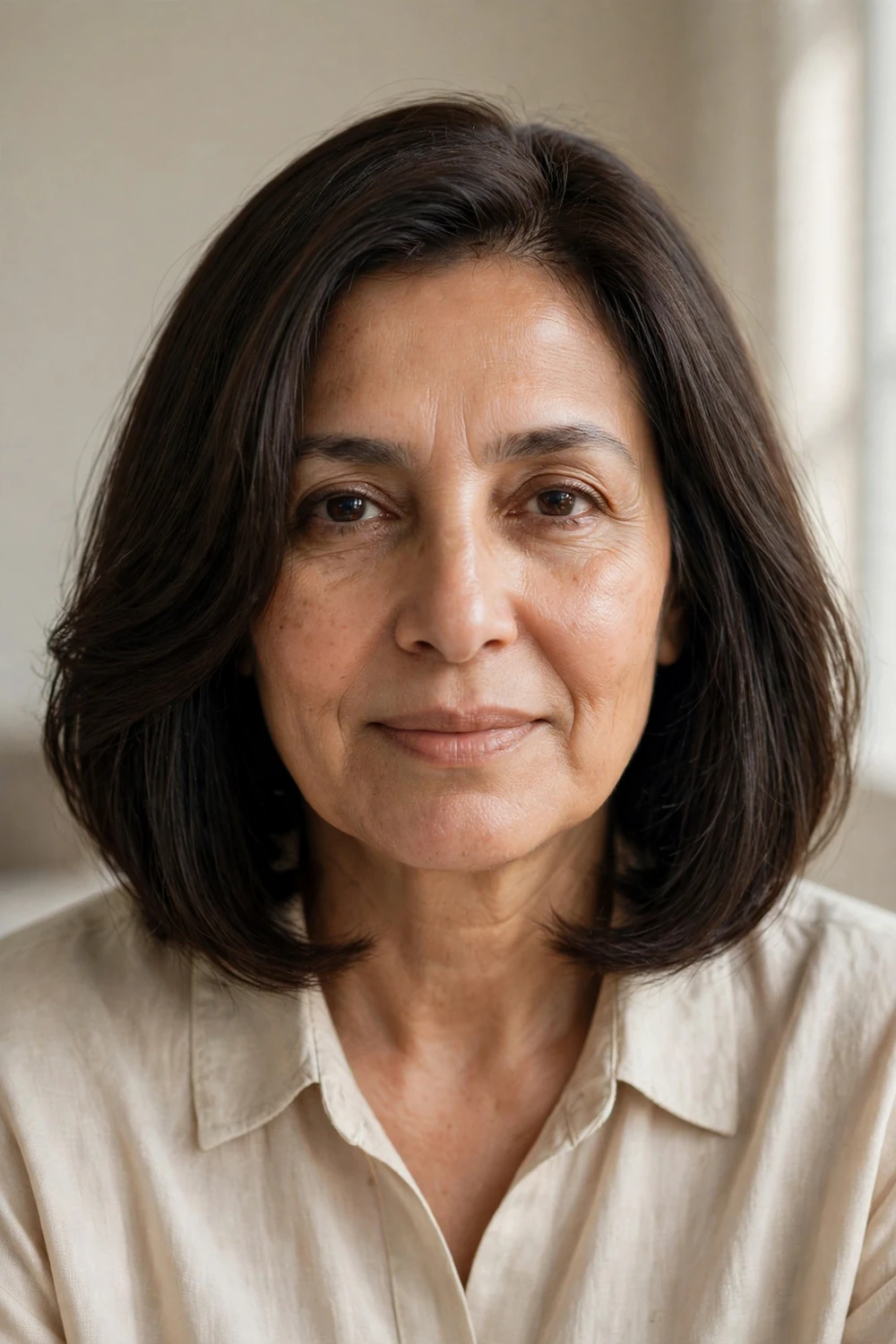 Soft A-line lob with face-framing wave on a woman over 50