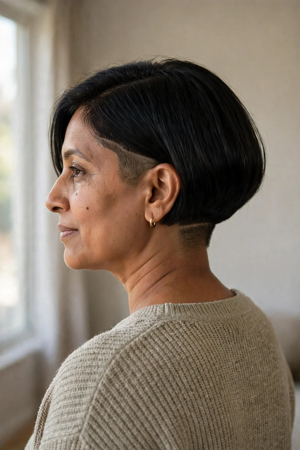 Undercut bob for thick hair with a clean jaw-length outer shape