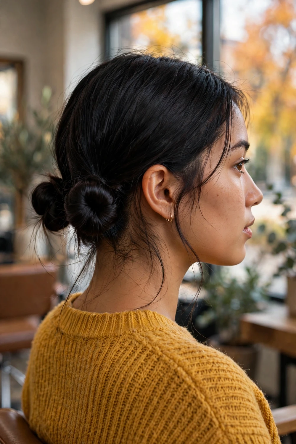 Low space buns, playful double buns worn at the nape
