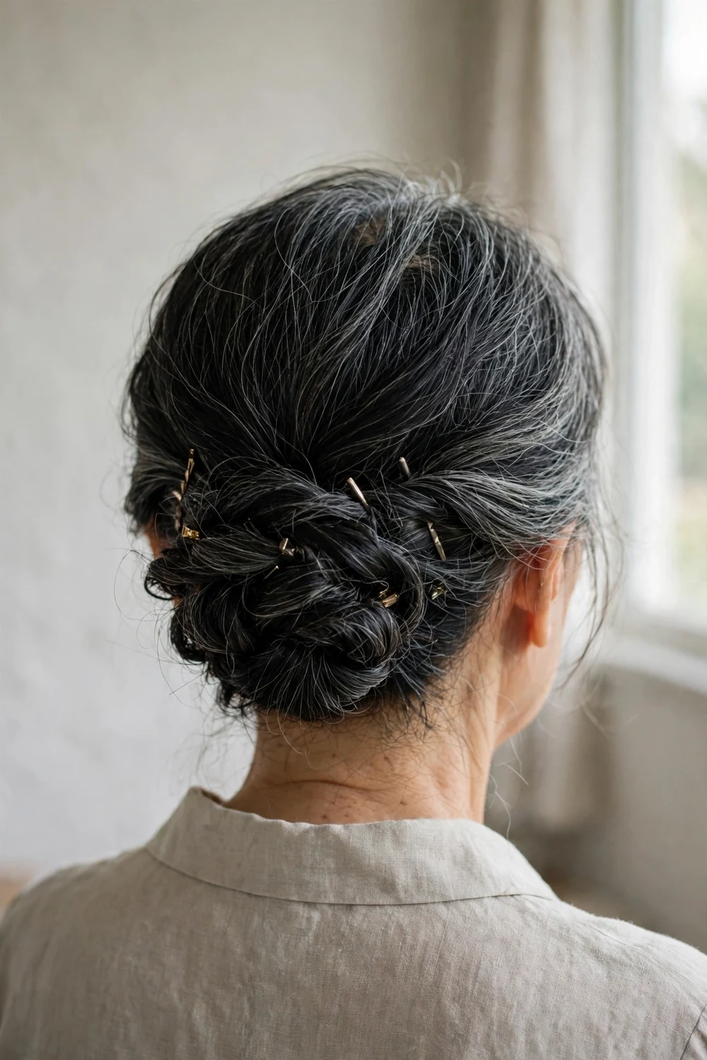 Woman over 50 with a low textured chignon