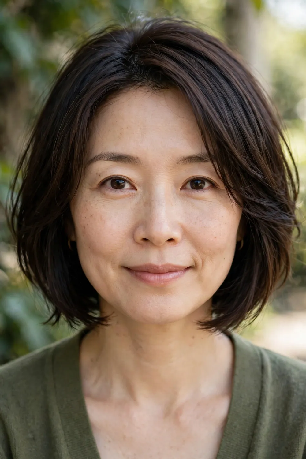 Woman with a face-framing medium bob, shorter pieces around the face and soft layers