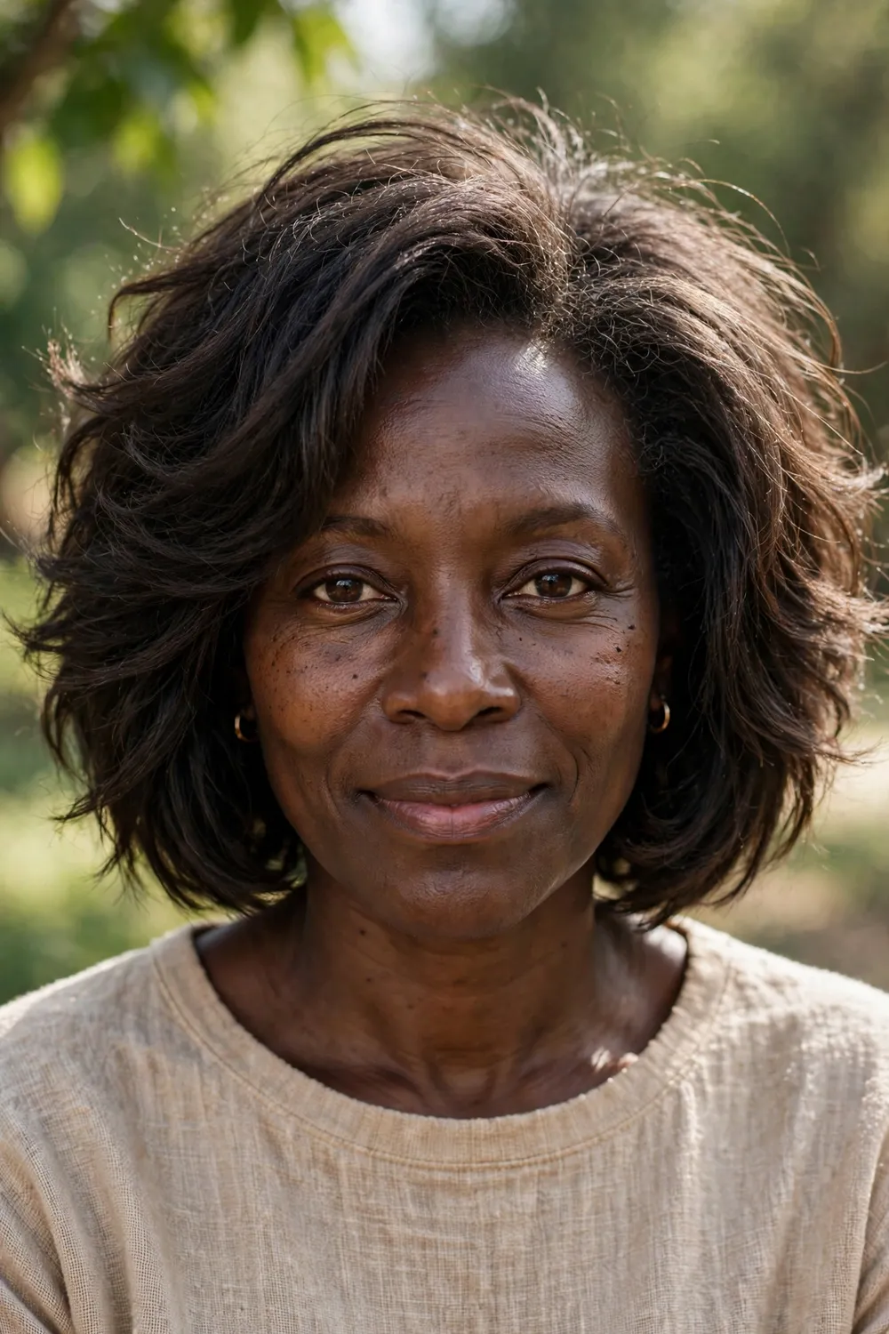 Woman with a matte textured medium bob, airy volume and natural finish