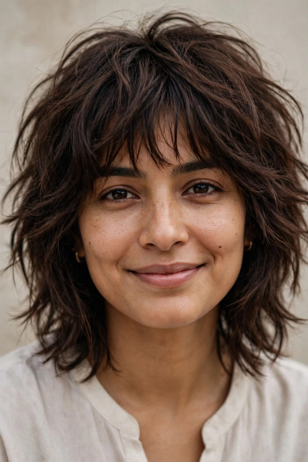 Medium choppy shaggy bob with bangs