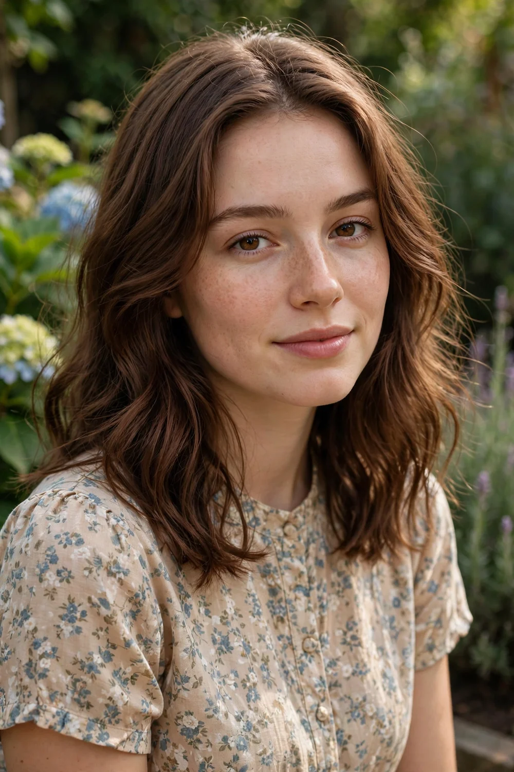 Woman with a medium-length haircut styled in soft waves for thin hair