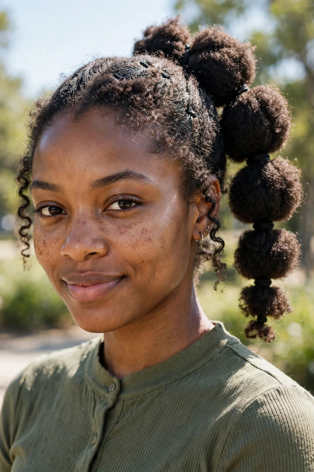 Woman with a bubble ponytail in medium-length hair