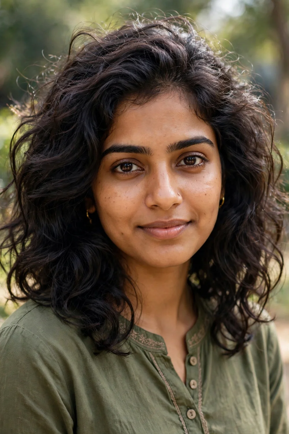 Woman with fresh voluminous second-day medium-length hair