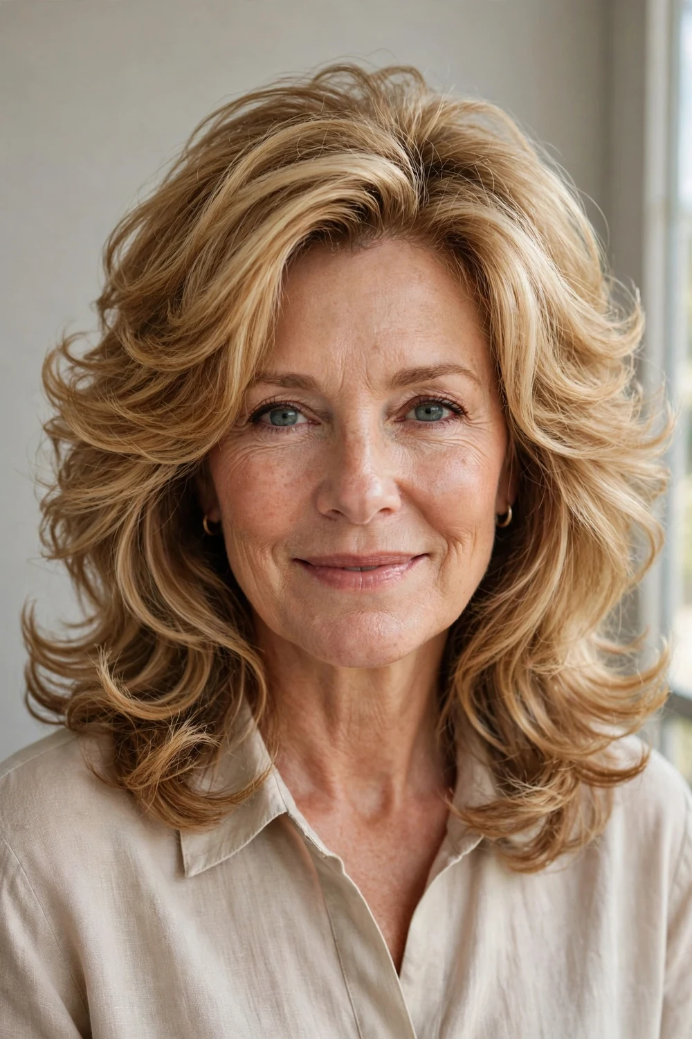 Senior woman with bouncy layered medium hair