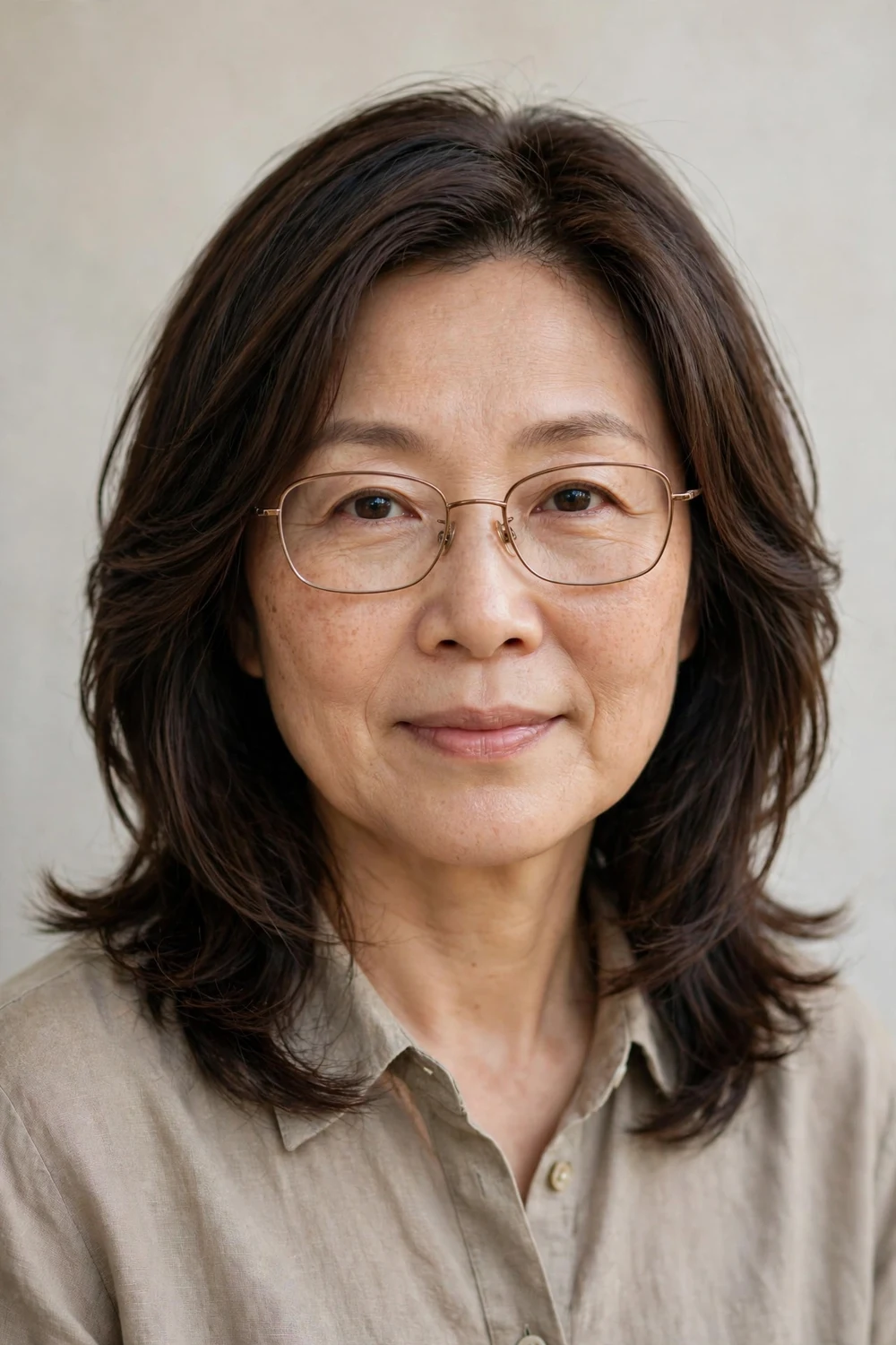 Senior woman with medium hair featuring face-framing layers