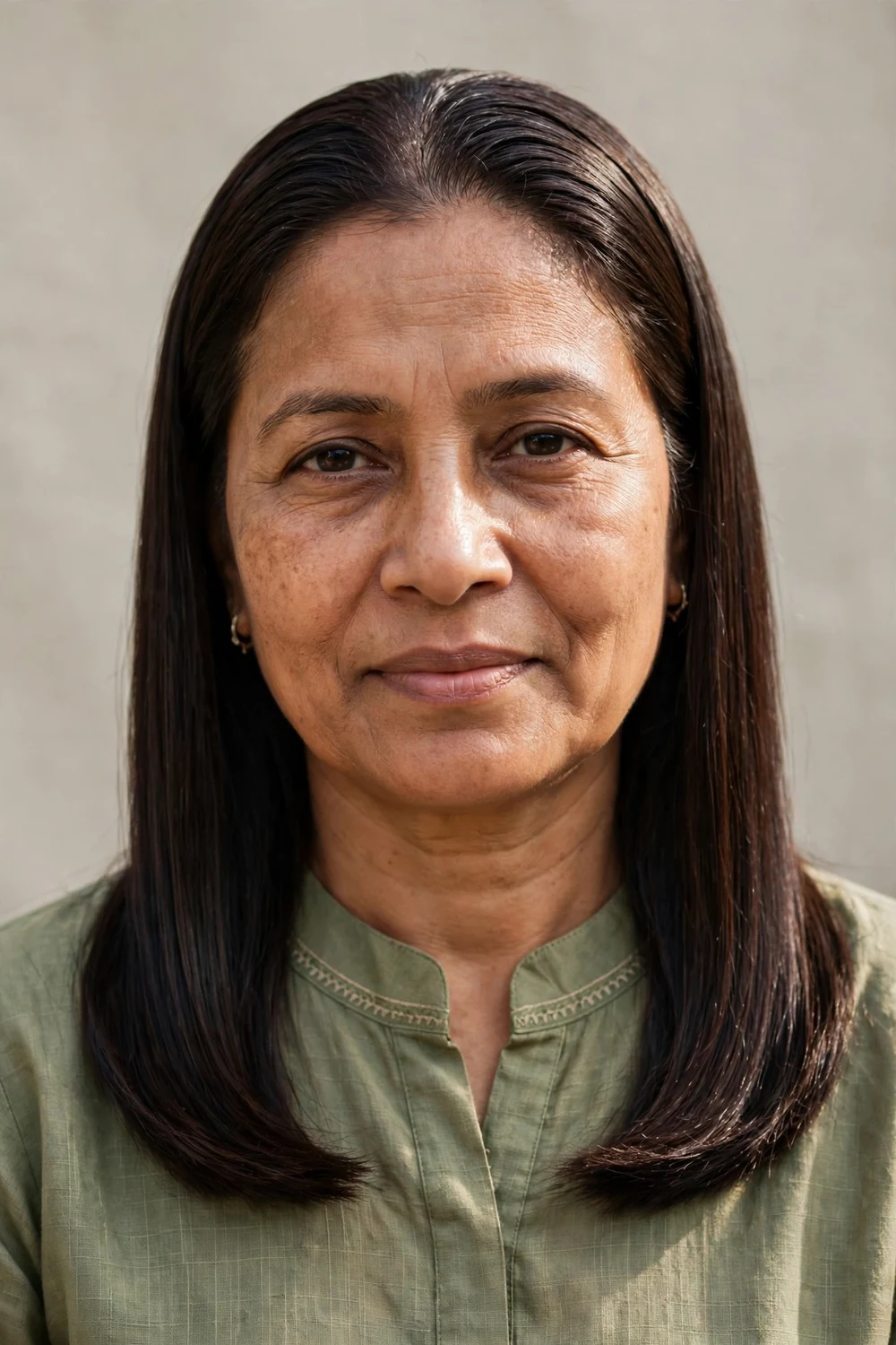 Older woman with sleek straight medium-length hair